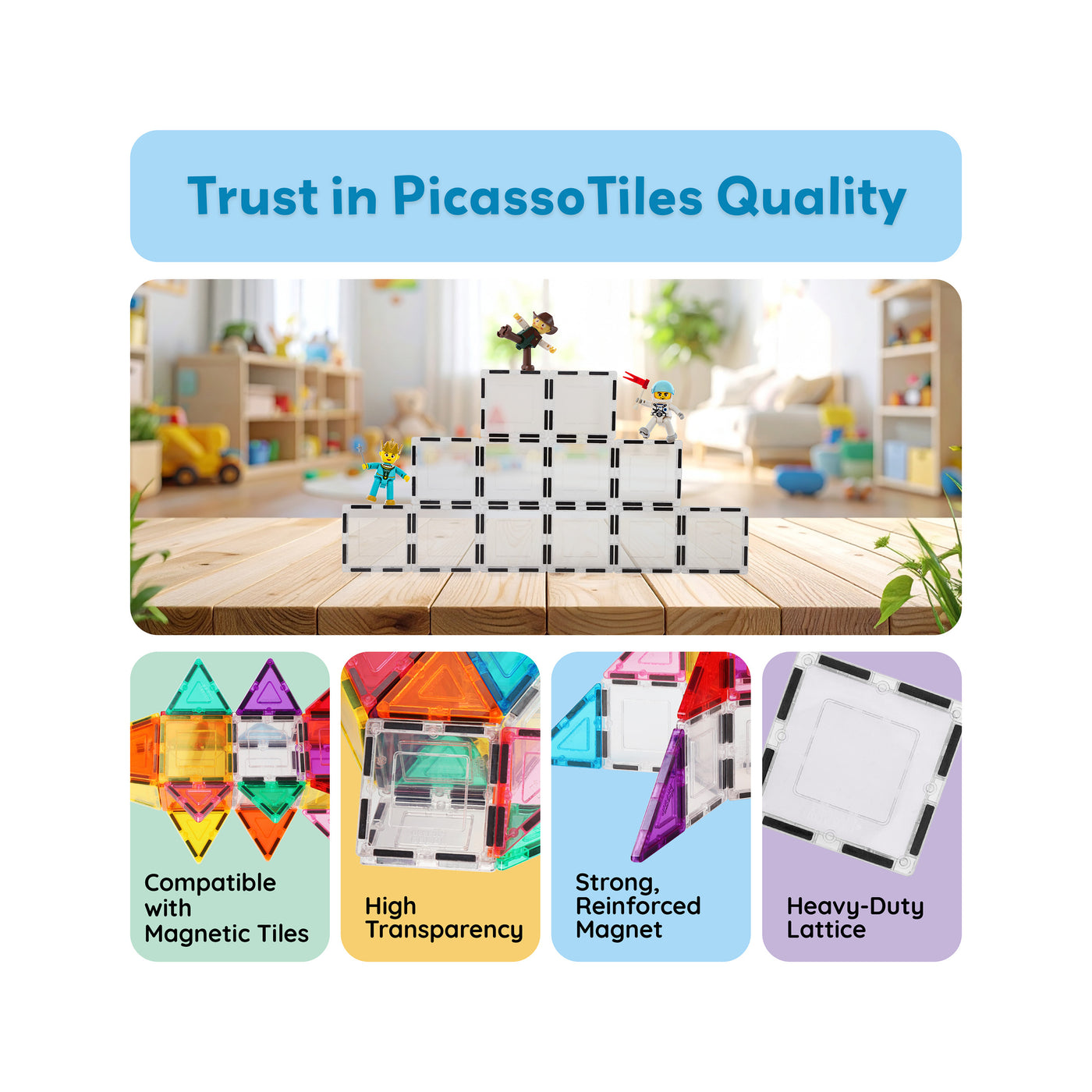 PicassoTiles 12pc Magnetic Tile Transparent Building Tile Expansion Kit