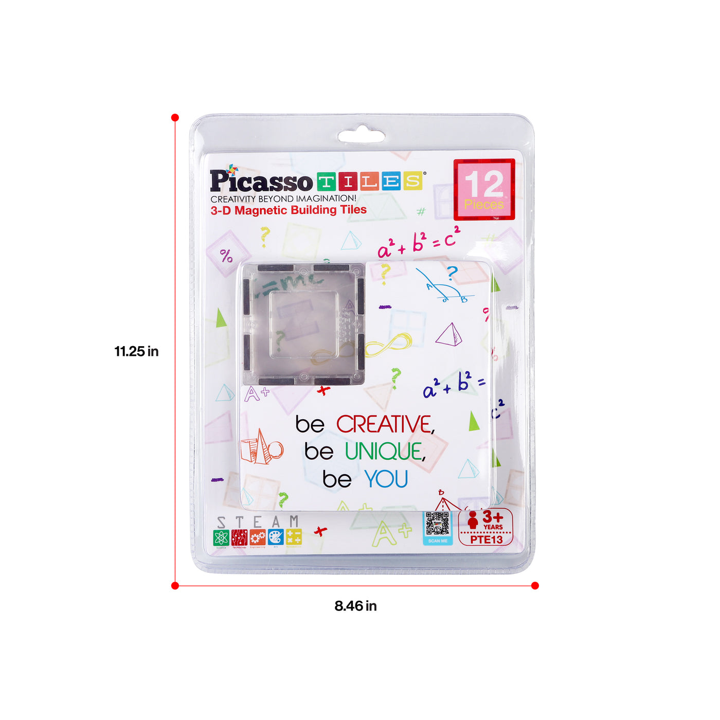 PicassoTiles 12pc Magnetic Tile Transparent Building Tile Expansion Kit