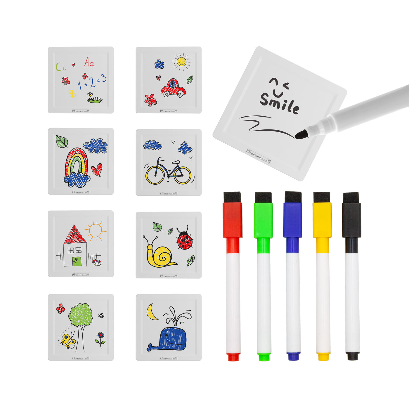 PicassoTiles Magnetic Whiteboard Tiles with Erasable Markers - 13 Pieces