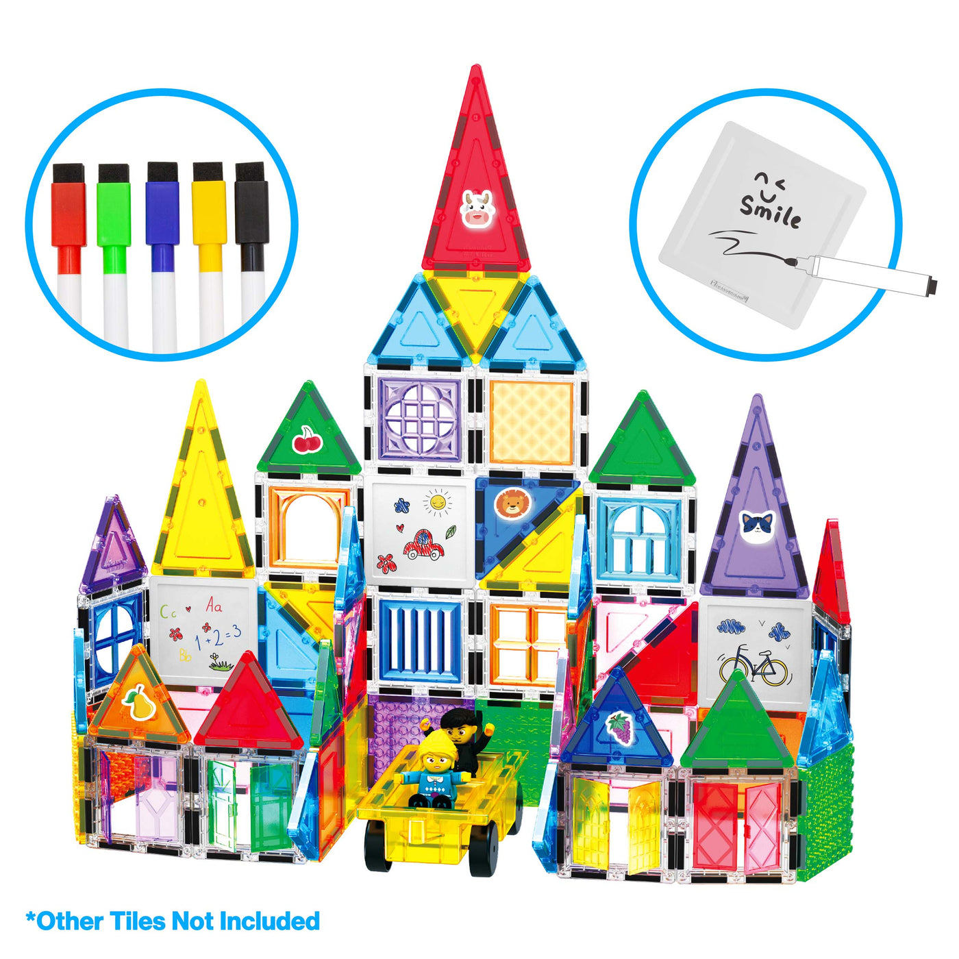 PicassoTiles Magnetic Whiteboard Tiles with Erasable Markers - 13 Pieces