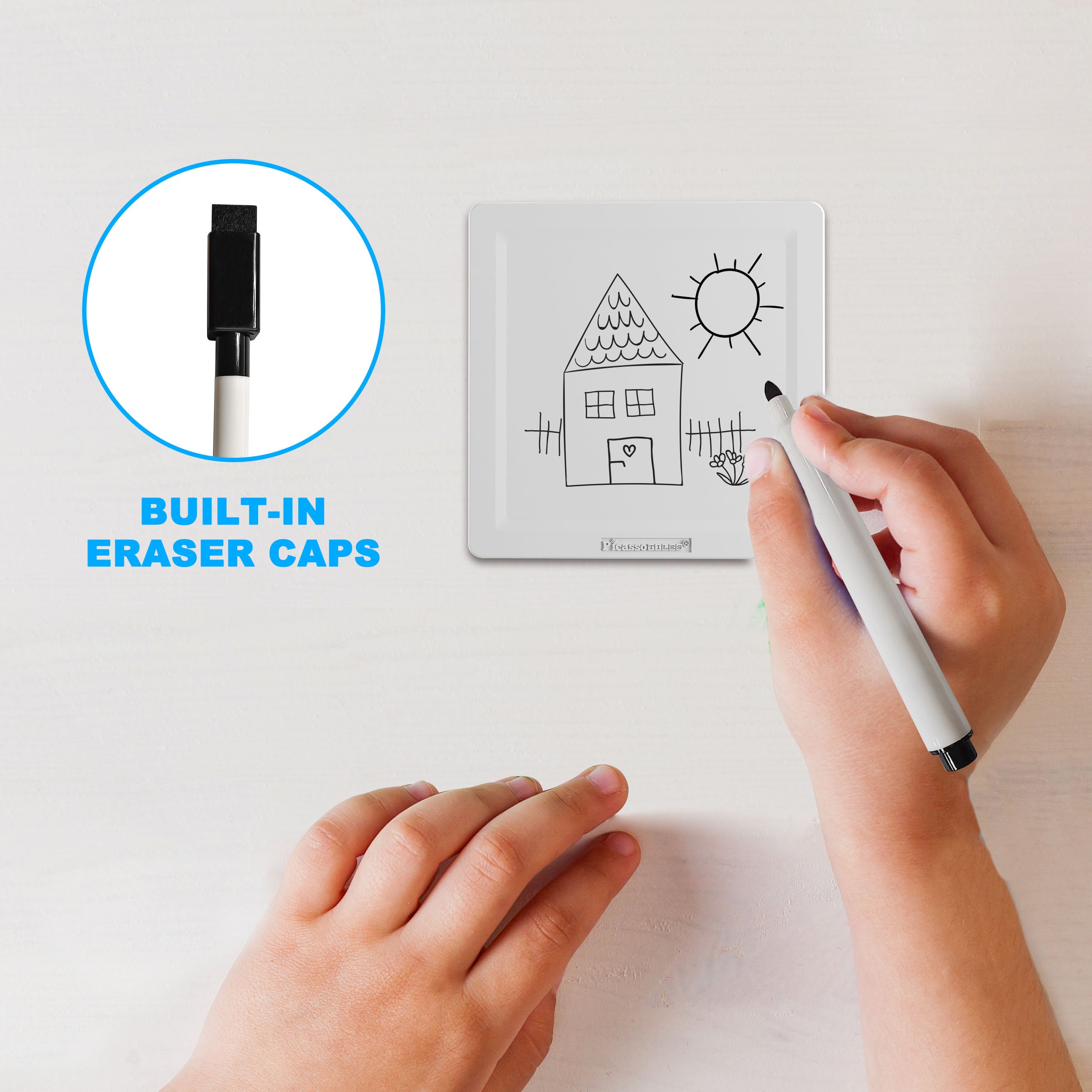 PicassoTiles Magnetic Whiteboard Tiles with Erasable Markers - 13 Pieces