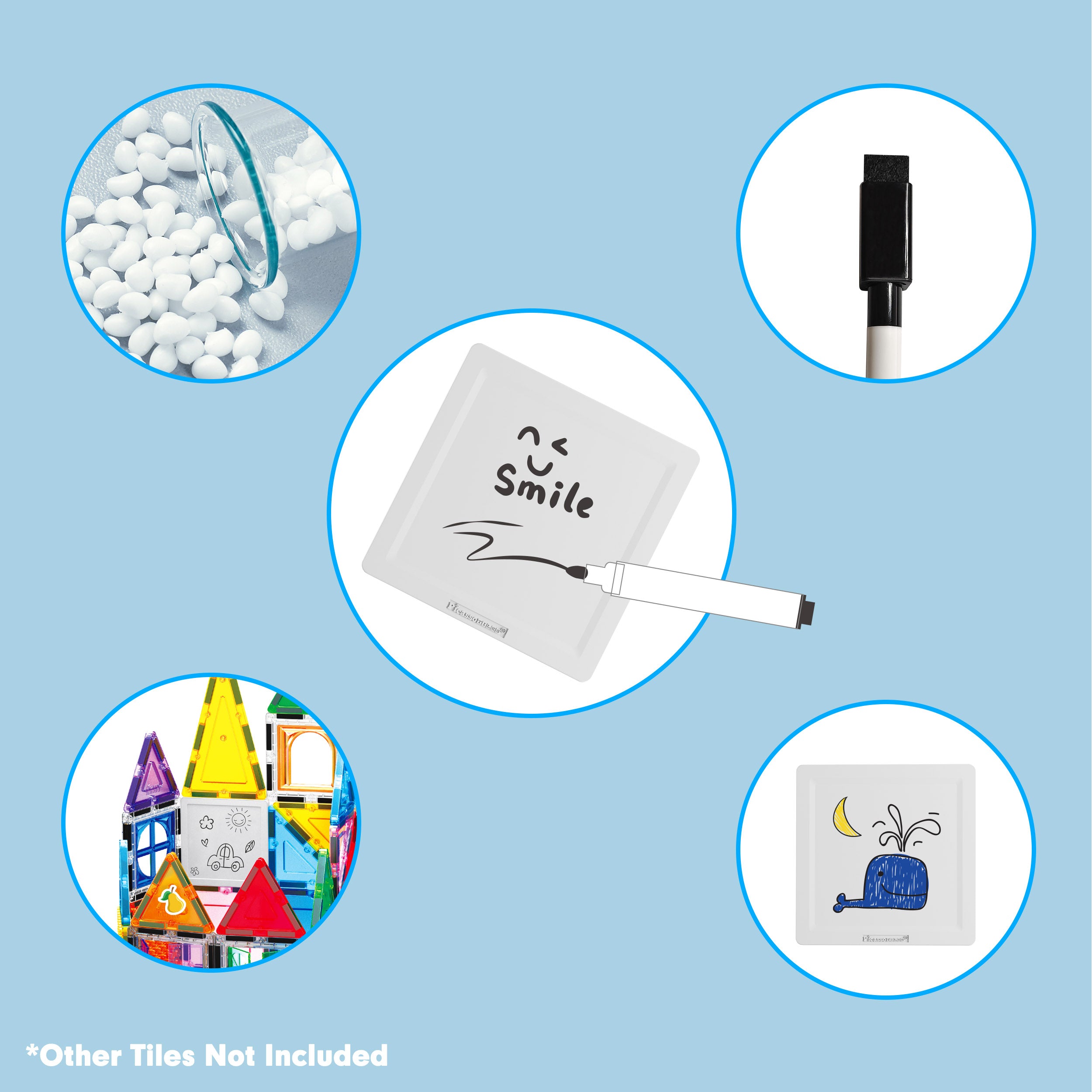 PicassoTiles Magnetic Whiteboard Tiles with Erasable Markers - 13 Pieces