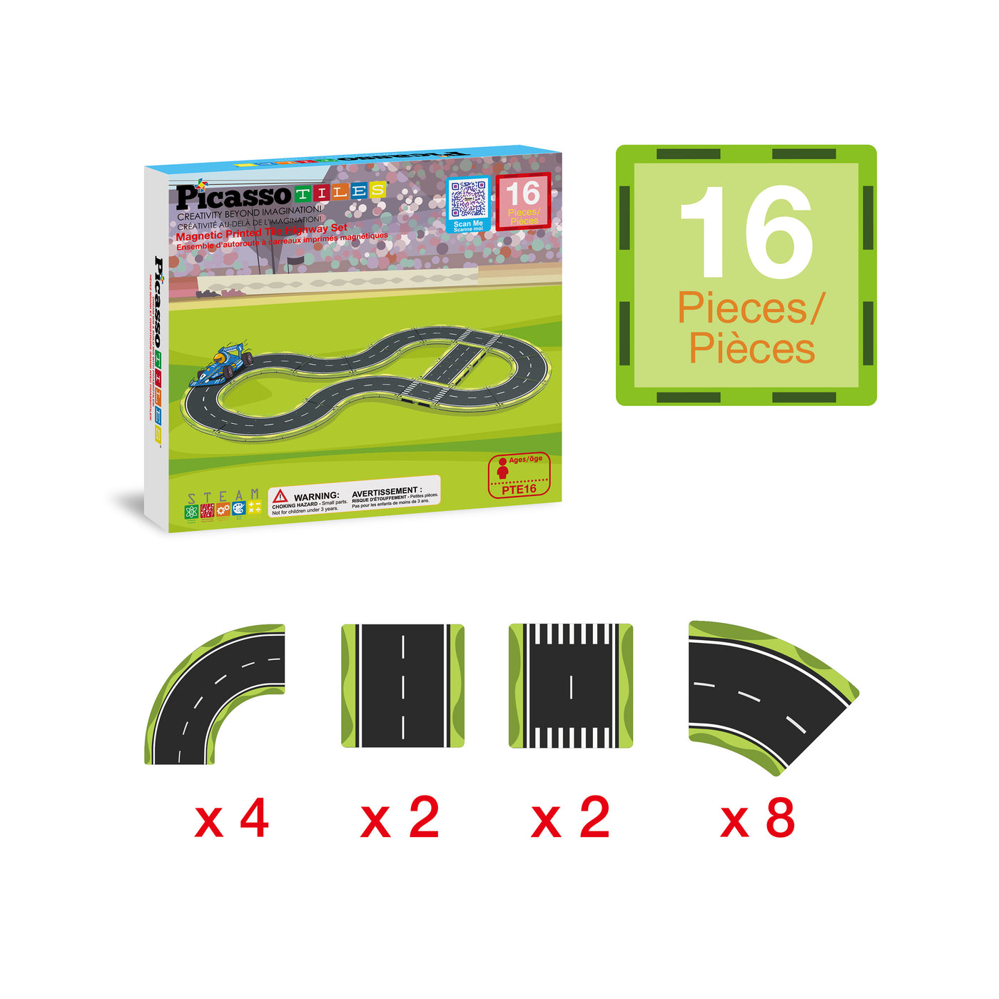 PicassoTiles Magnetic Tile Race Car Track Speed Way Building Set