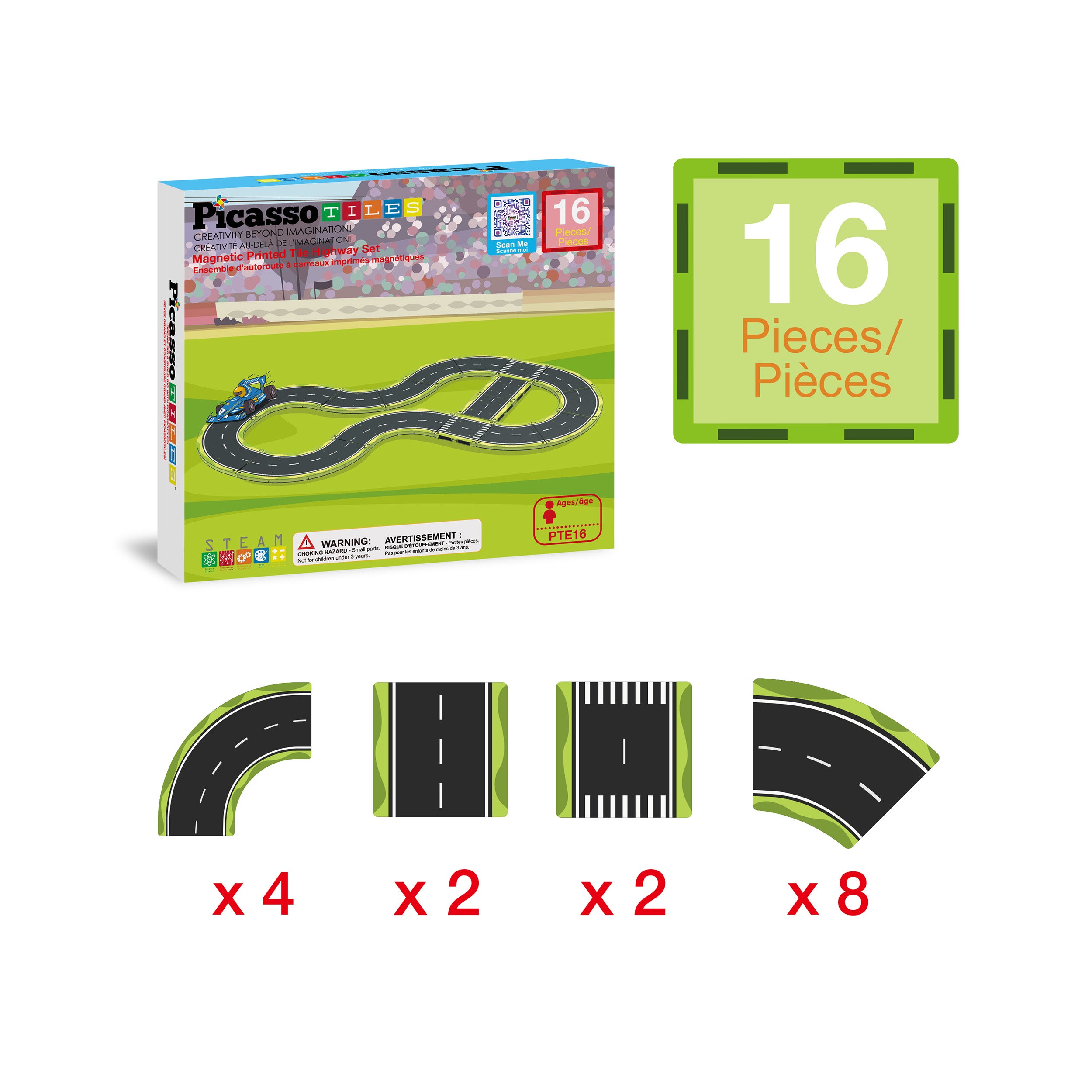 PicassoTiles Magnetic Tile Race Car Track Speed Way Building Set