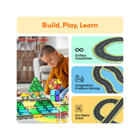 PicassoTiles Magnetic Tile Race Car Track Speed Way Building Set