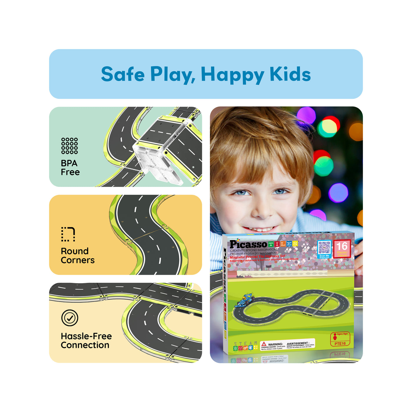 PicassoTiles Magnetic Tile Race Car Track Speed Way Building Set