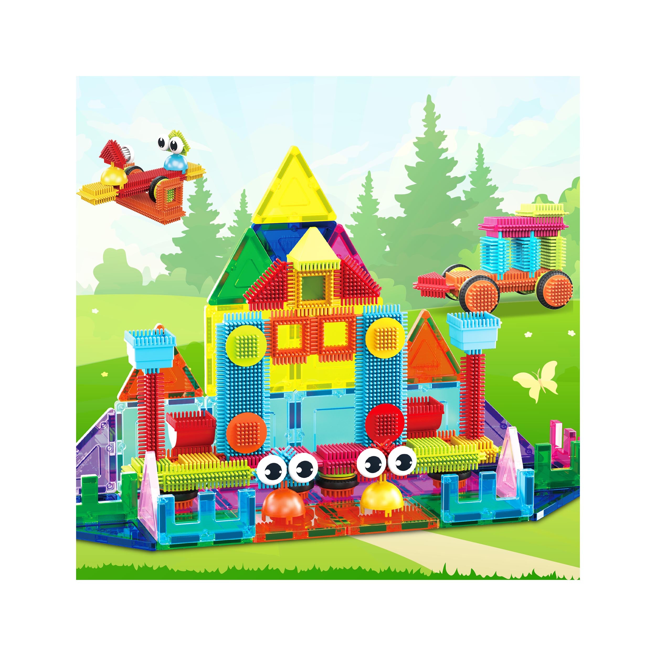 PicassoTiles Magnetic Tiles and Soft Hedgehog Building Block Set - 75 Pieces