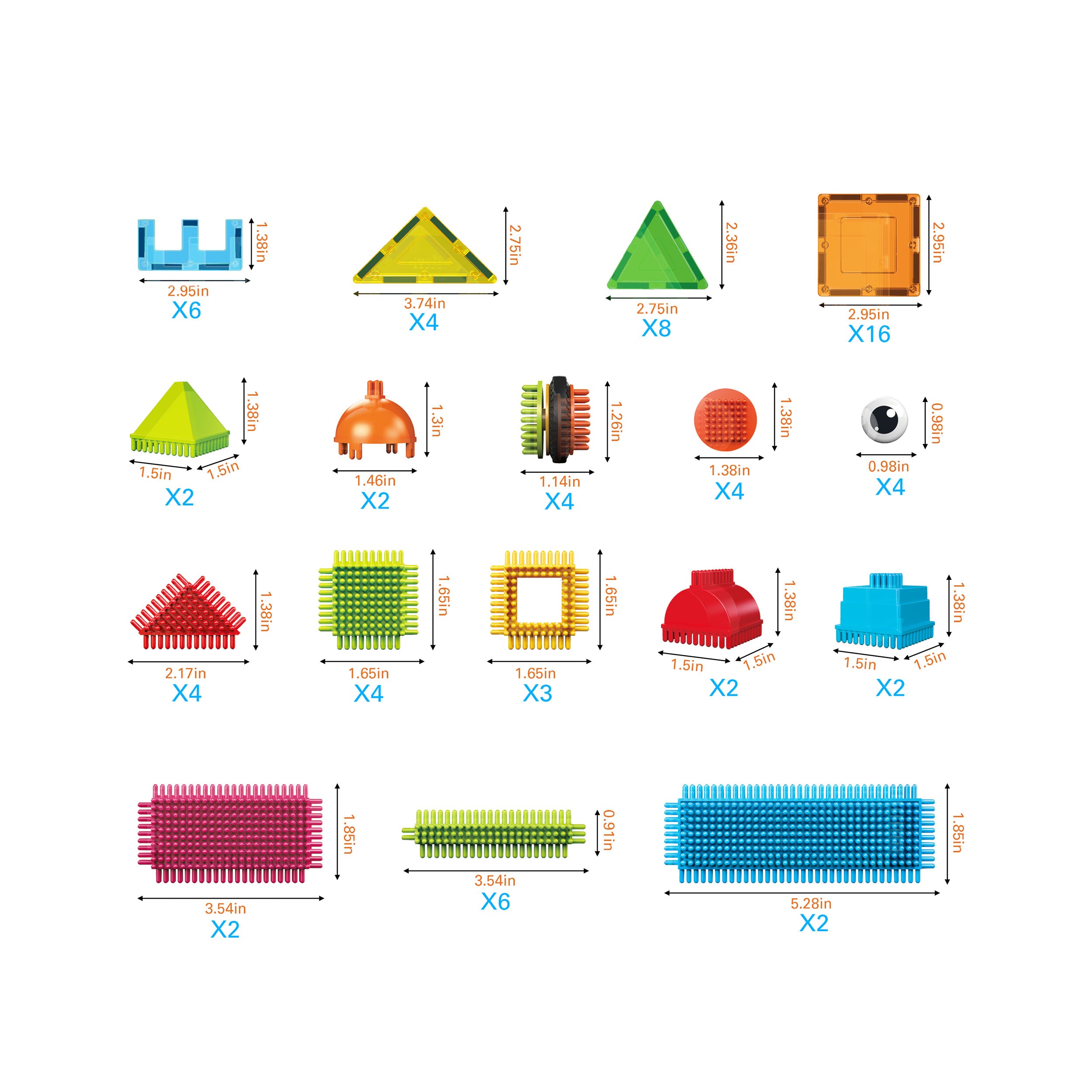 PicassoTiles Magnetic Tiles and Soft Hedgehog Building Block Set - 75 Pieces