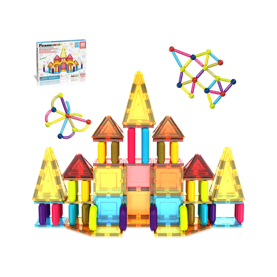 PicassoTiles Magnetic Building Tiles and Sticks Construction Set- 82 Pieces