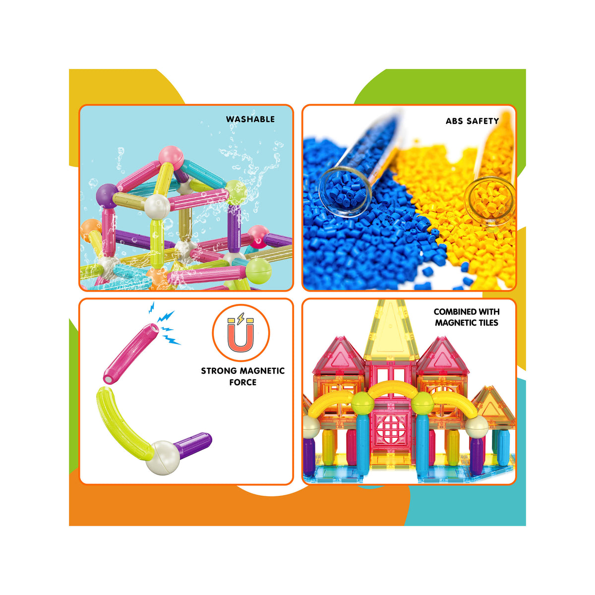 Tile Rods Magnetic Tiles Sticks Builder Set 82pc | PicassoTiles · PicassoTiles