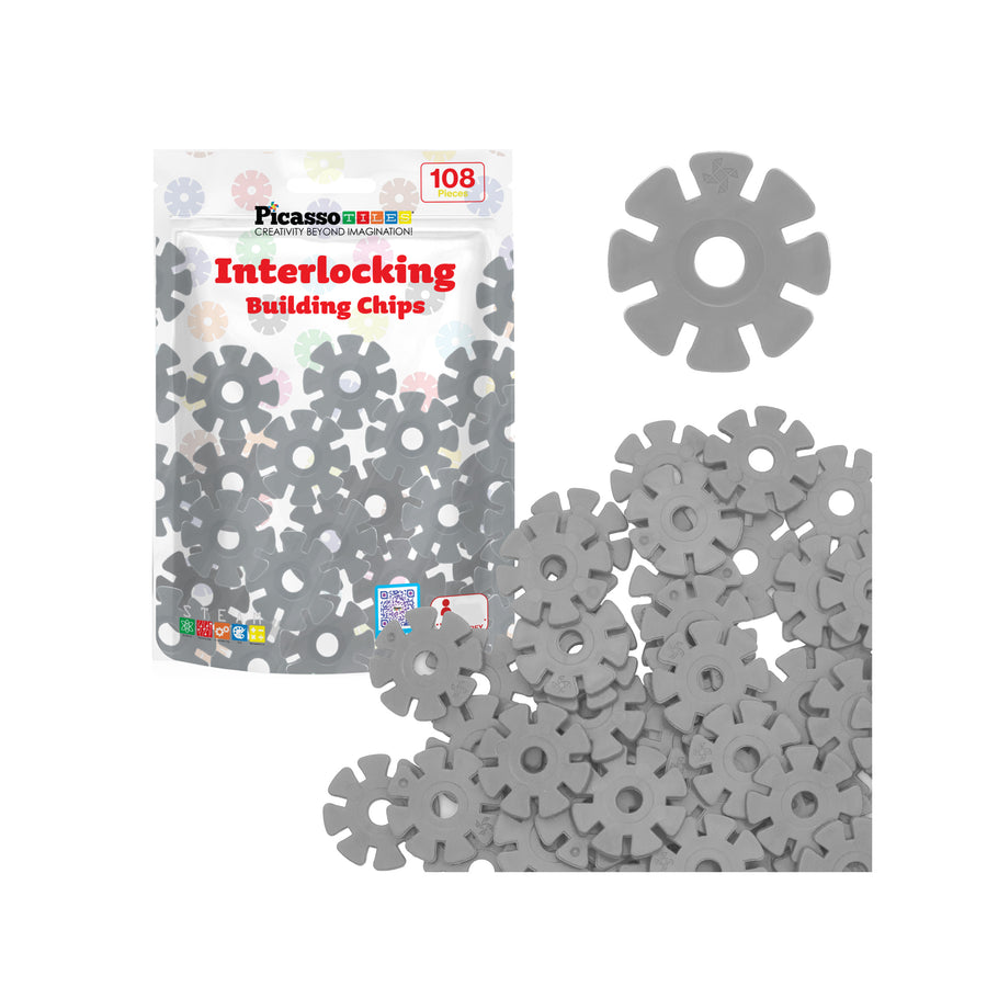 PicassoTiles Building Chip Interlocking Disc Construction Blocks in Color Grey