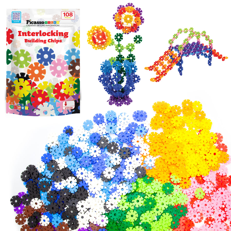 PicassoTiles Interlocking Disc Building Chips - 12 colors