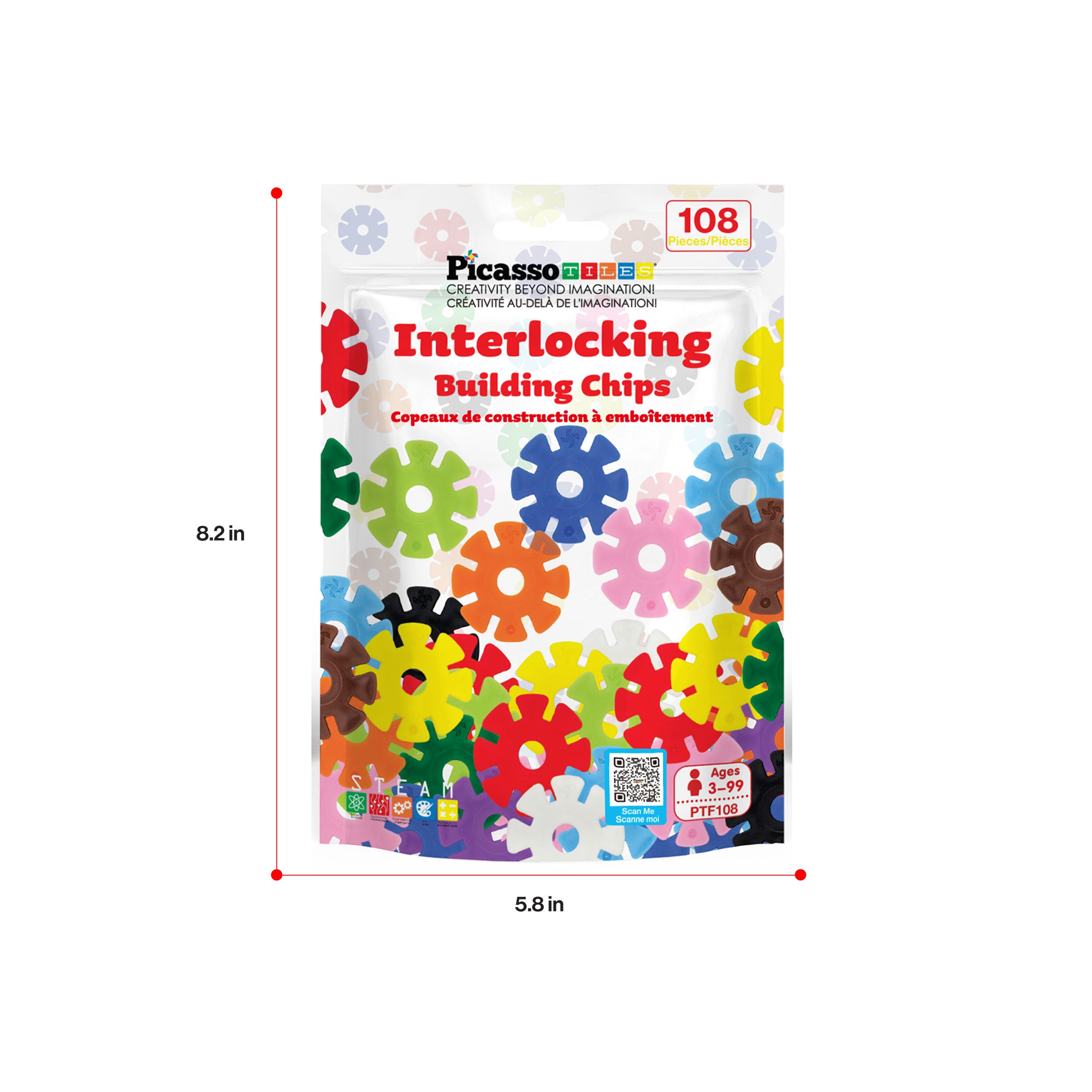 PicassoTiles 108pc Interlocking Disc Building Chips 12 Colors