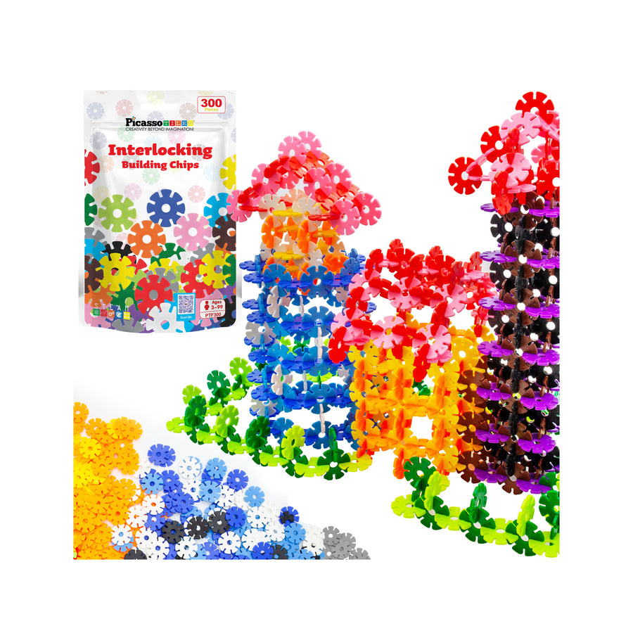PicassoTiles 300pc Building Chips Interlocking Disc Construction Blocks