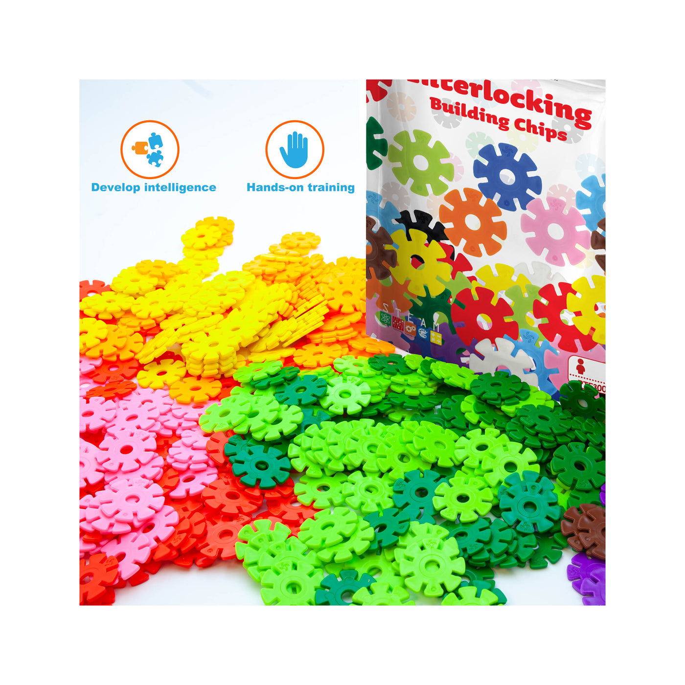 PicassoTiles 300pc Building Chips Interlocking Disc Construction Blocks