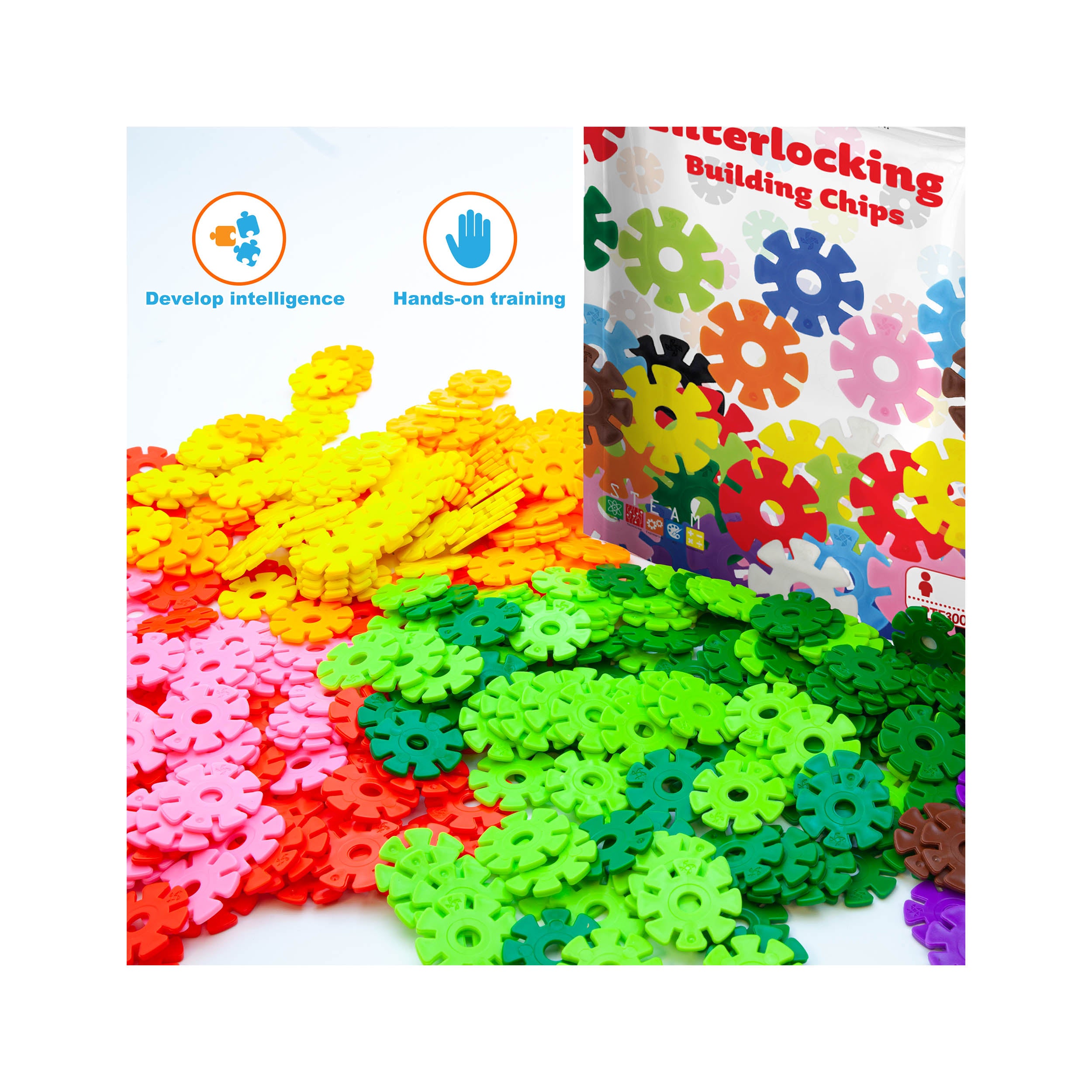 PicassoTiles 300pc Building Chips Interlocking Disc Construction Blocks