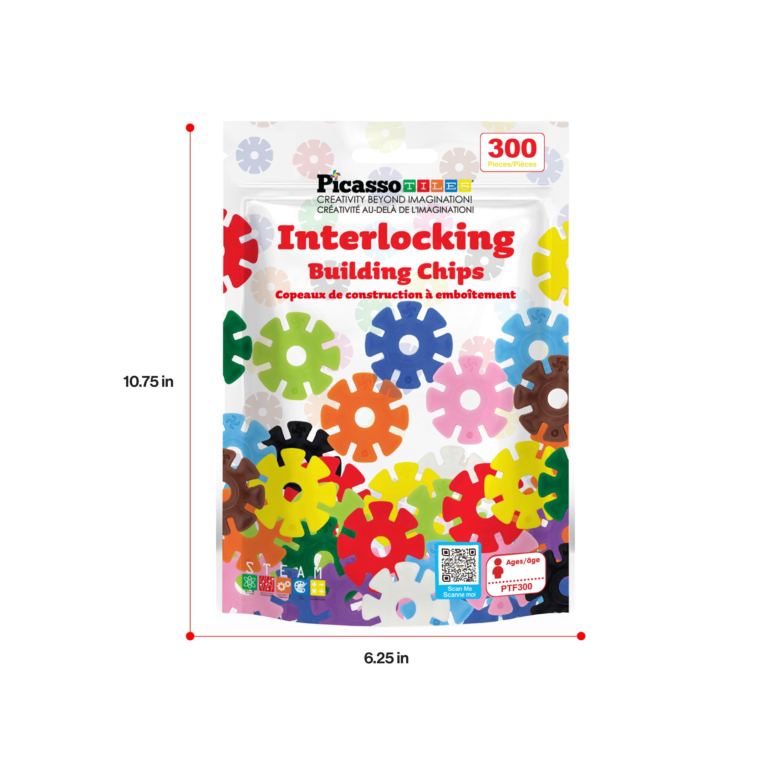 PicassoTiles 300pc Building Chips Interlocking Disc Construction