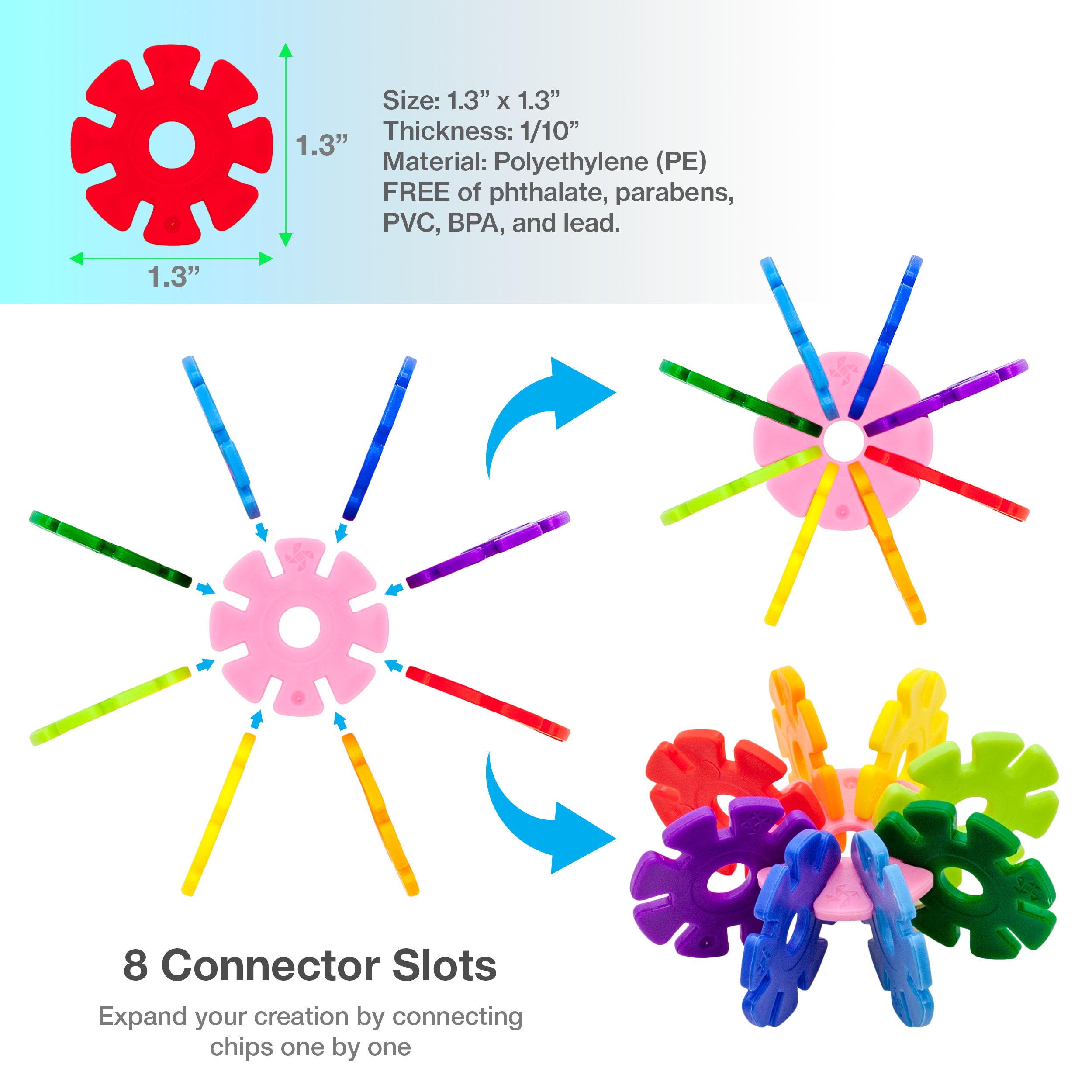 PicassoTiles 800pc Building Chips with 10 Wheels