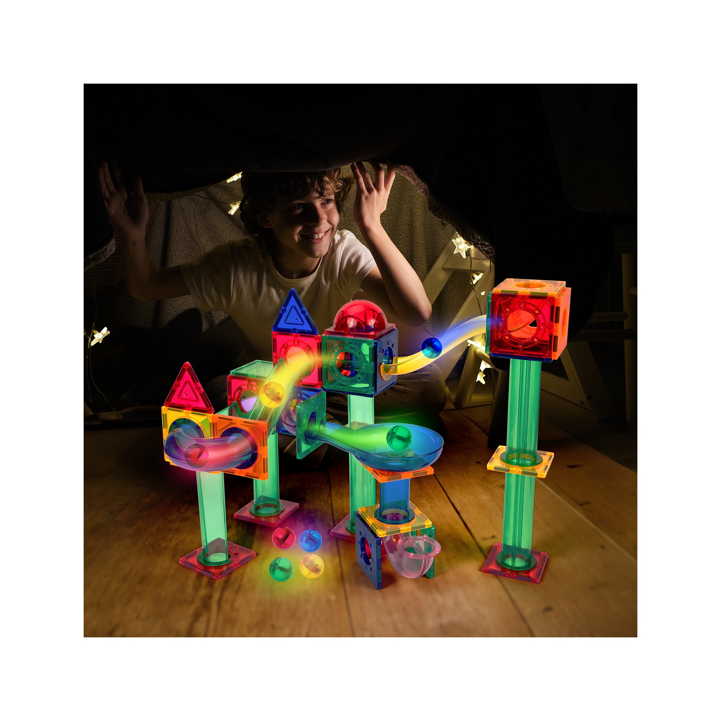 PicassoTiles 4pk LED Light Up Race Track Marbles