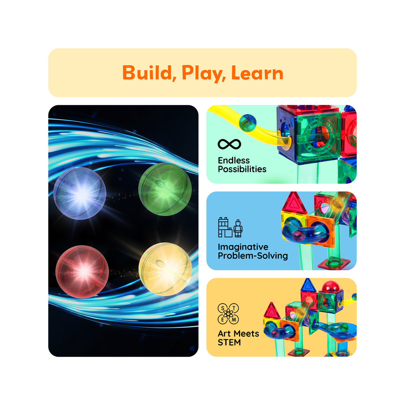 PicassoTiles 4pk LED Light Up Race Track Marbles