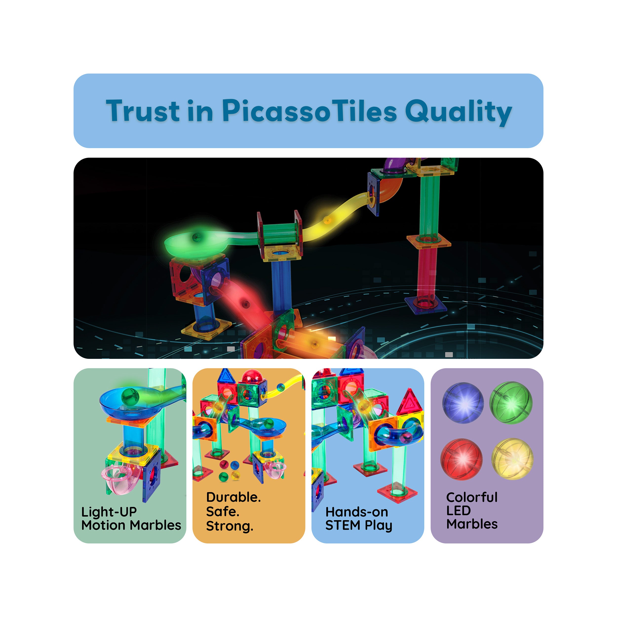 PicassoTiles 4pk LED Light Up Race Track Marbles