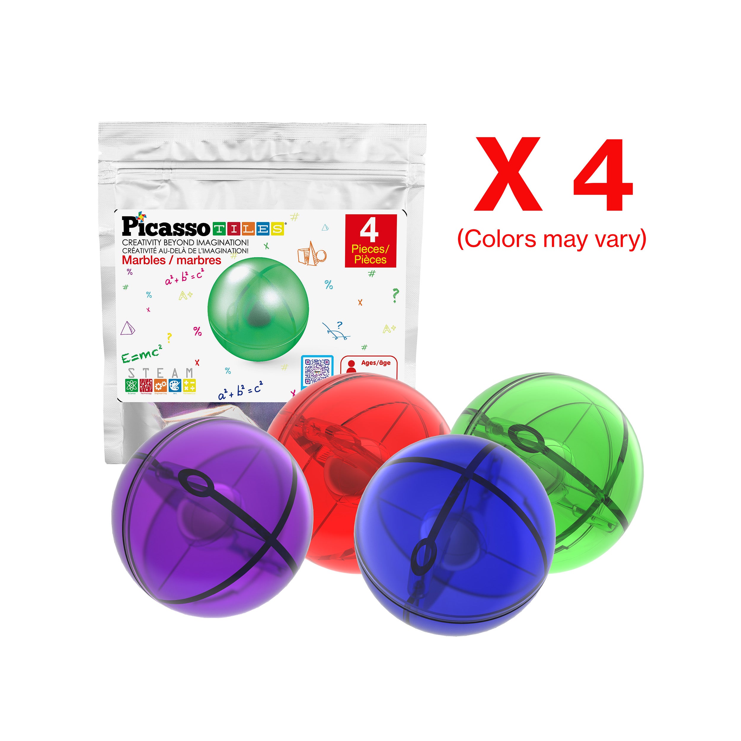 PicassoTiles 4pc Marbles for Racetrack Run Building Blocks