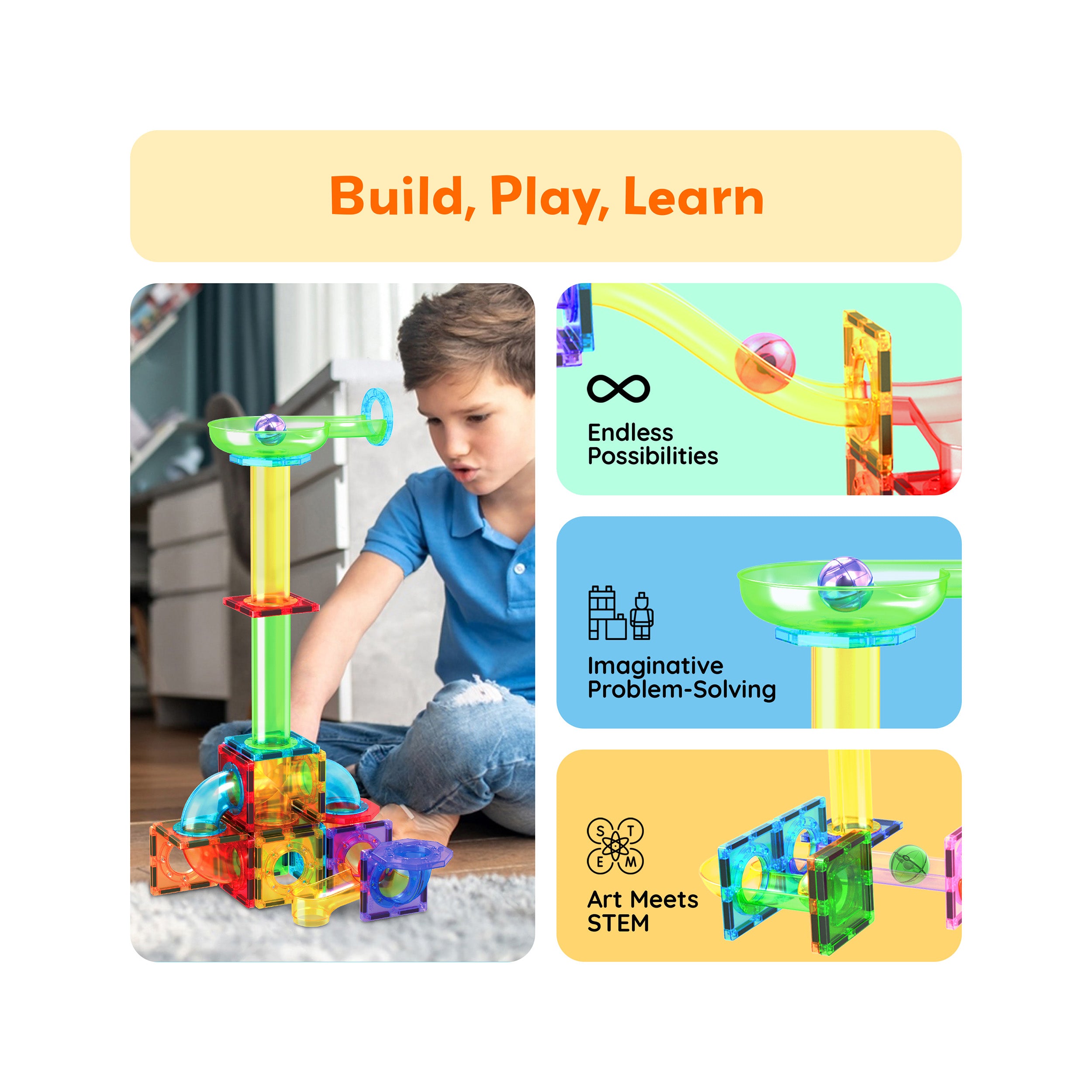 PicassoTiles 4pc Marbles for Racetrack Run Building Blocks