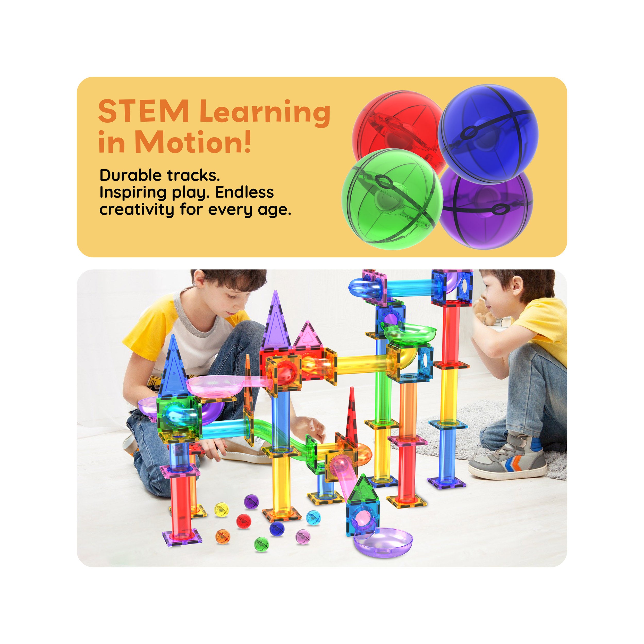 PicassoTiles 4pc Marbles for Racetrack Run Building Blocks