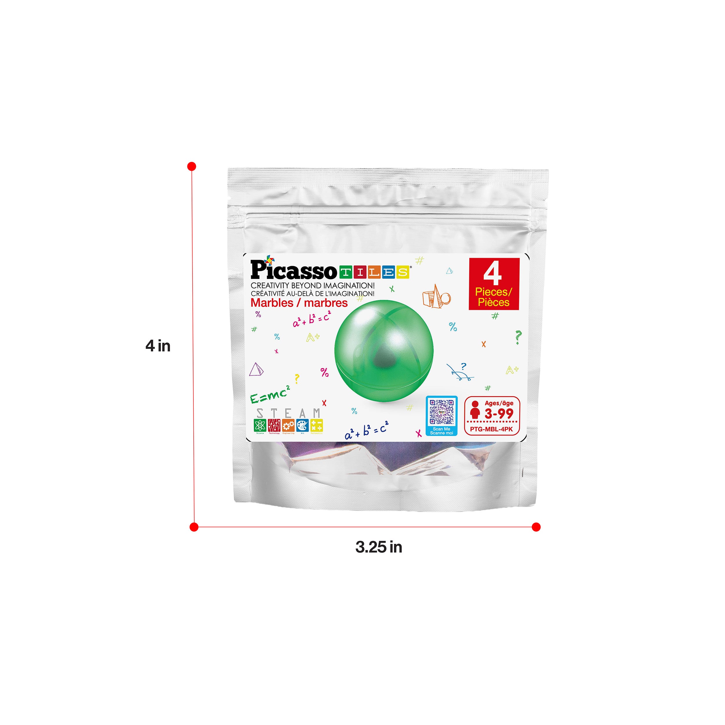 PicassoTiles 4pc Marbles for Racetrack Run Building Blocks