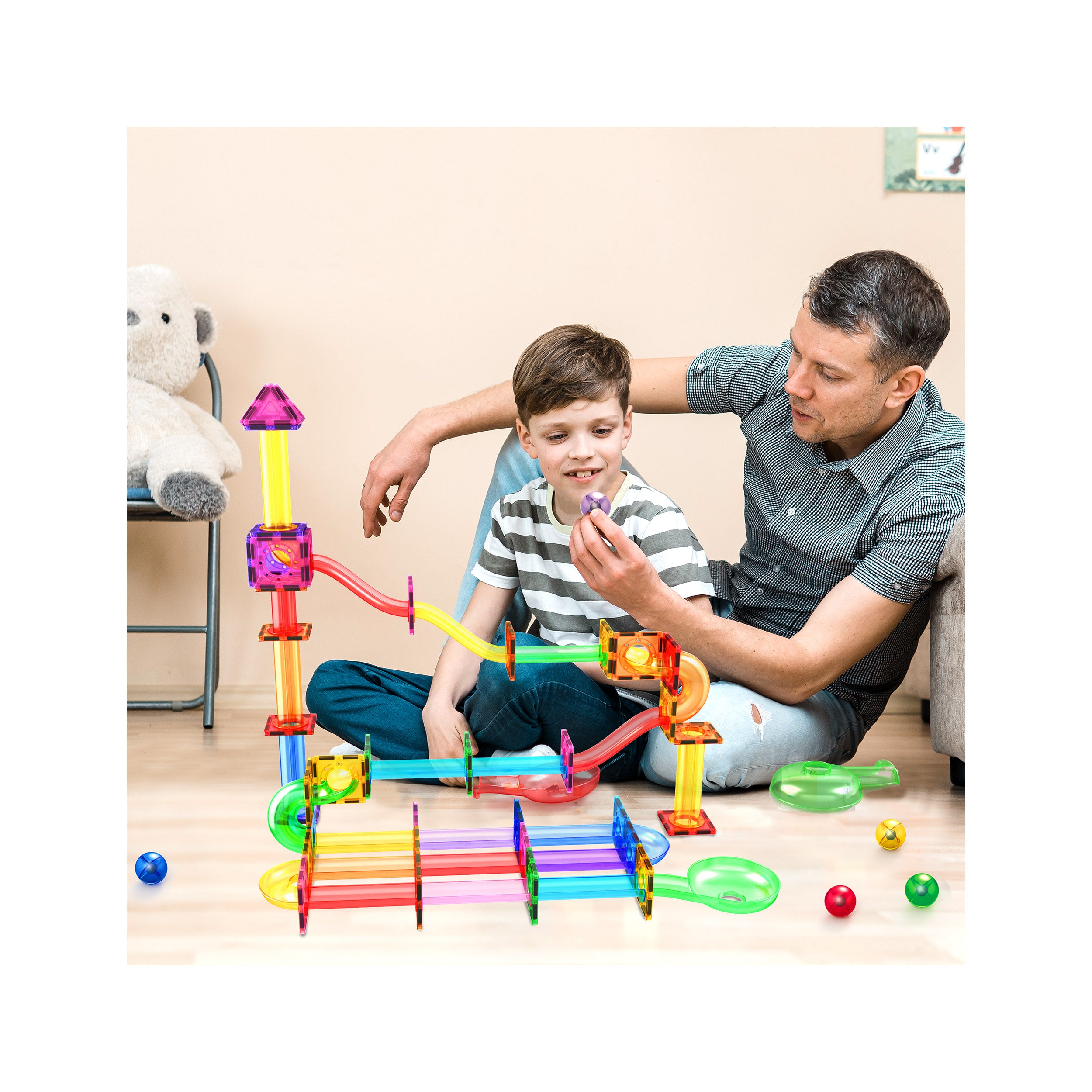 PicassoTiles 8pc Marbles for Track Run Building Blocks