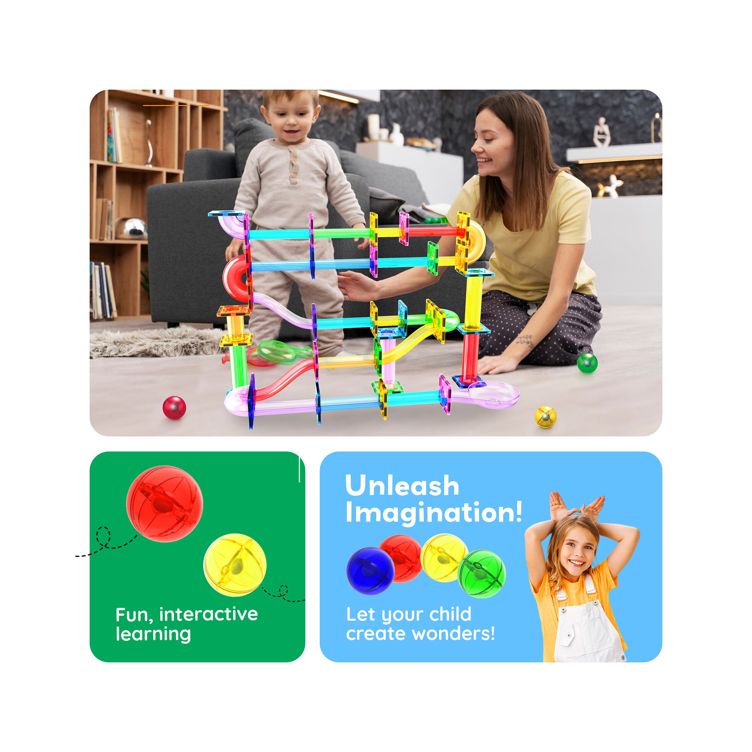 PicassoTiles 8pc Marbles for Track Run Building Blocks