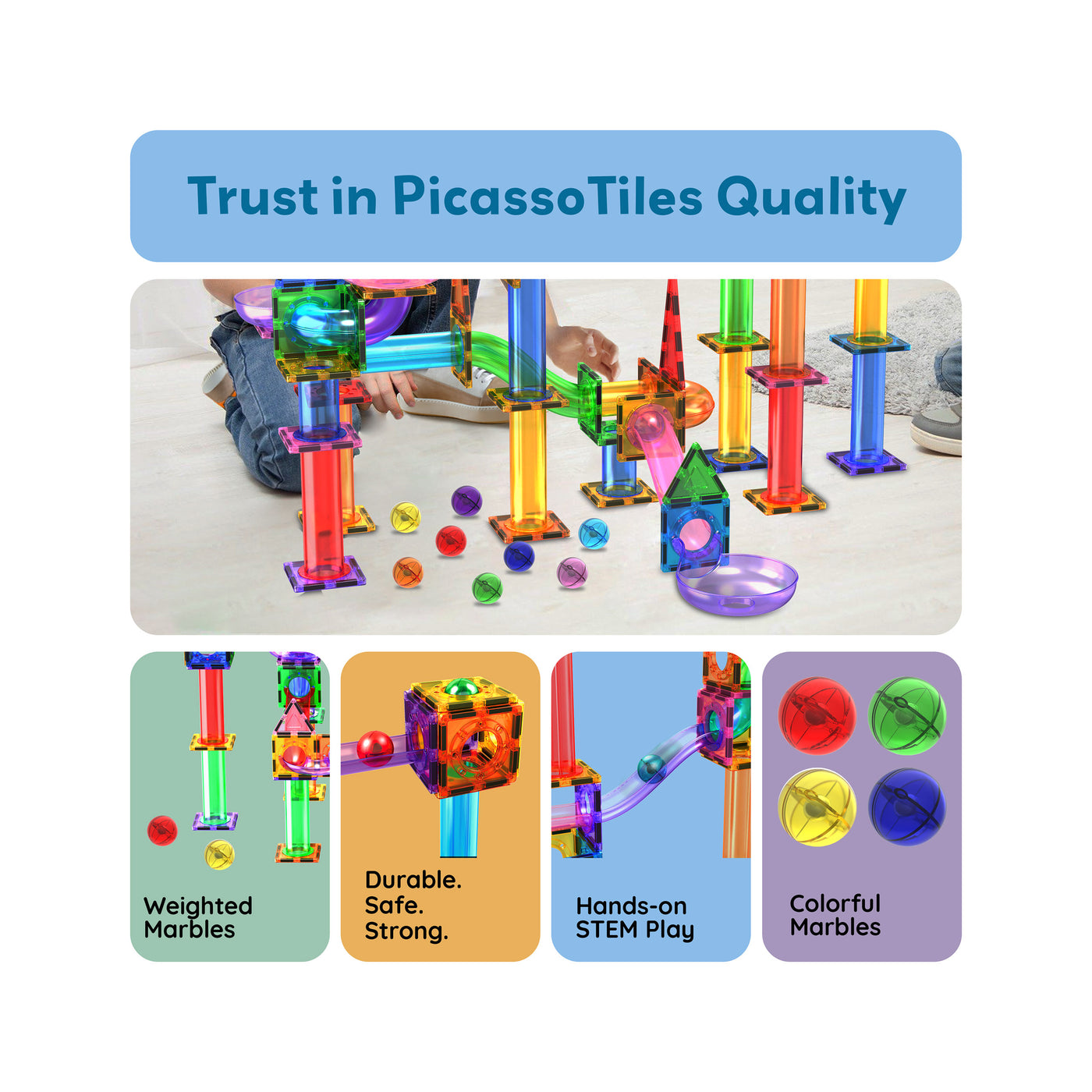 PicassoTiles 8pc Marbles for Track Run Building Blocks