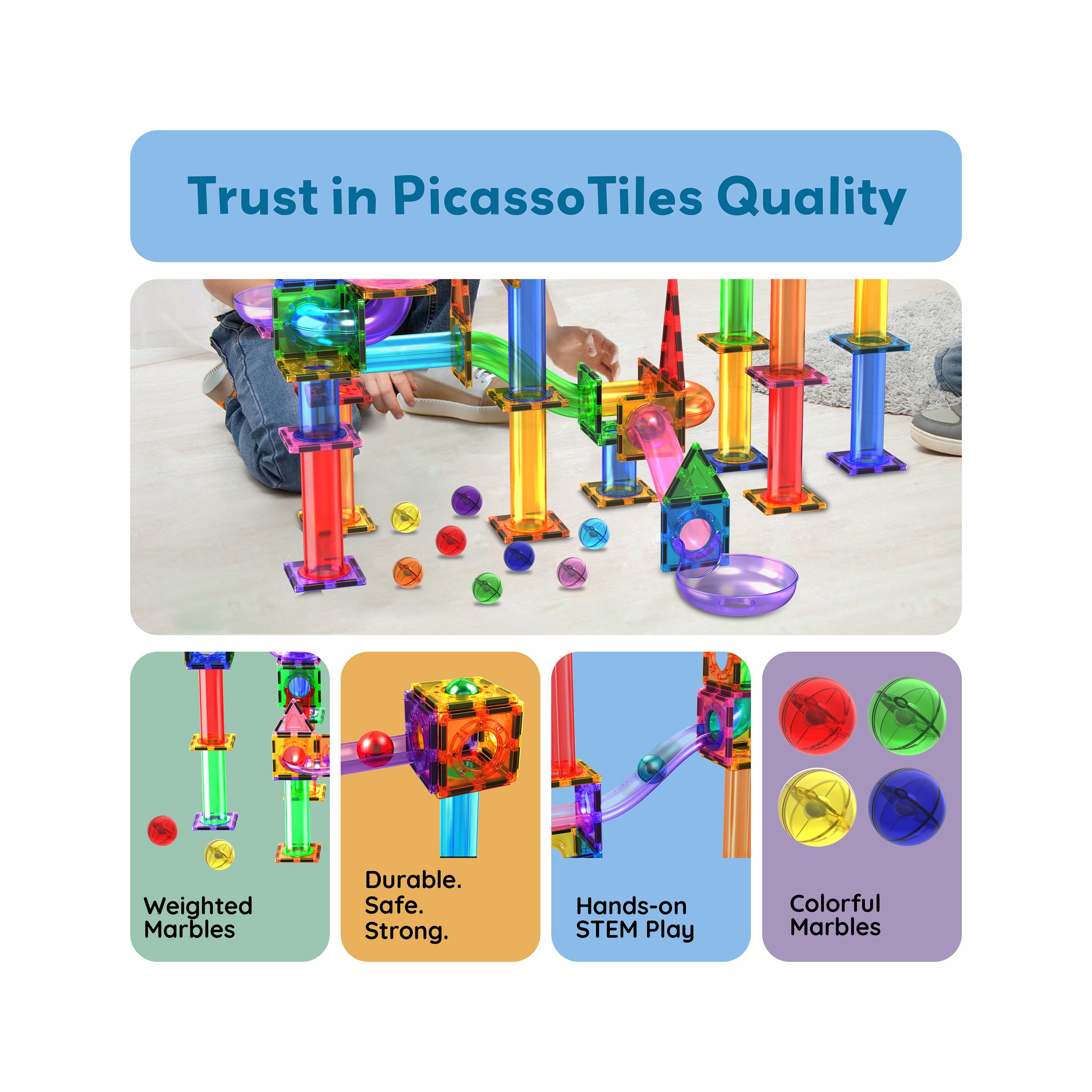 PicassoTiles 8pc Marbles for Track Run Building Blocks