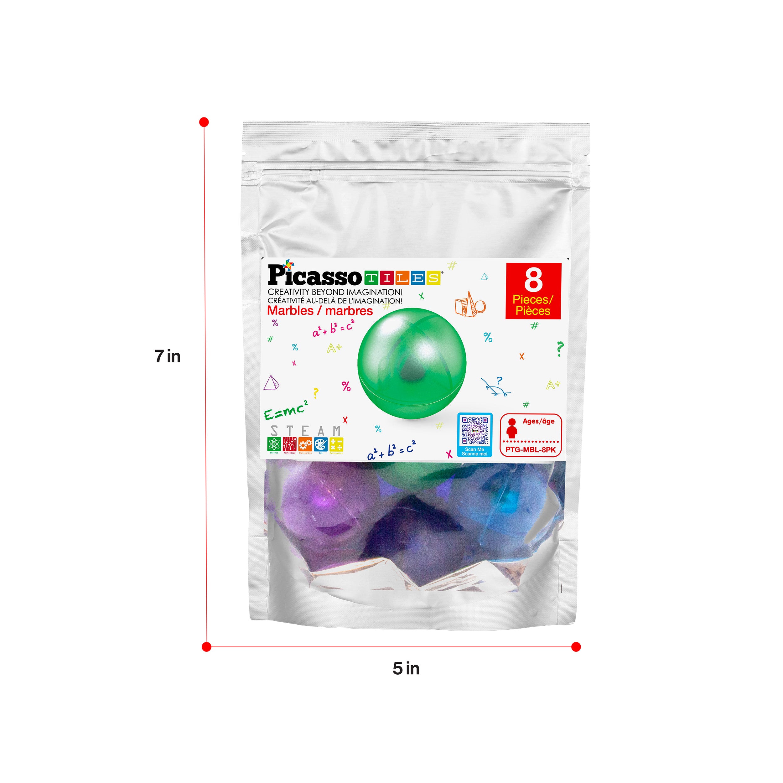 PicassoTiles 8pc Marbles for Track Run Building Blocks
