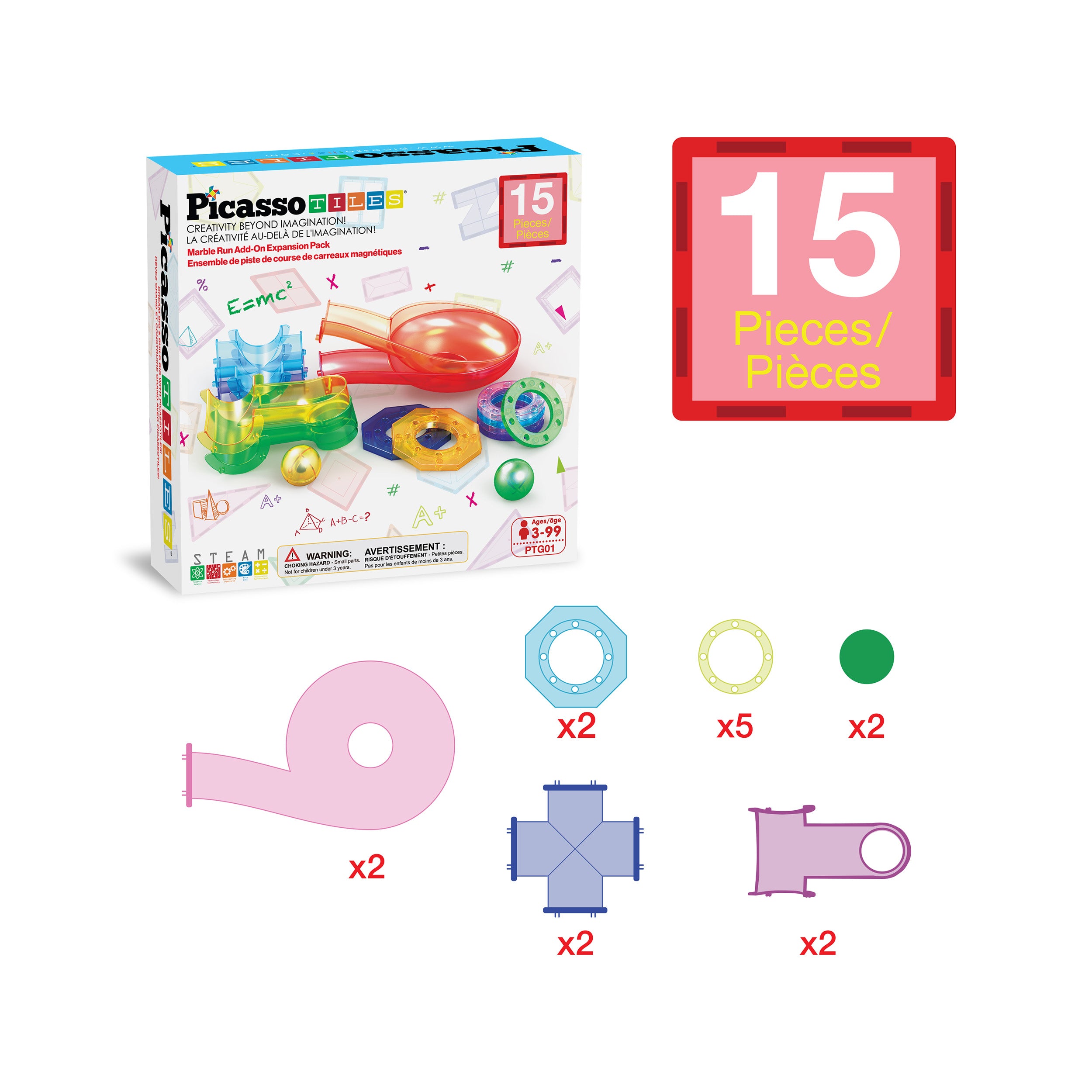 Magnetic Marble Run Expansion Pack (15pc) | PicassoTiles