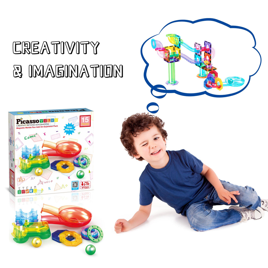 PicassoTiles 15pc Magnetic Marble Run Add-On Expansion Pack for Magnet