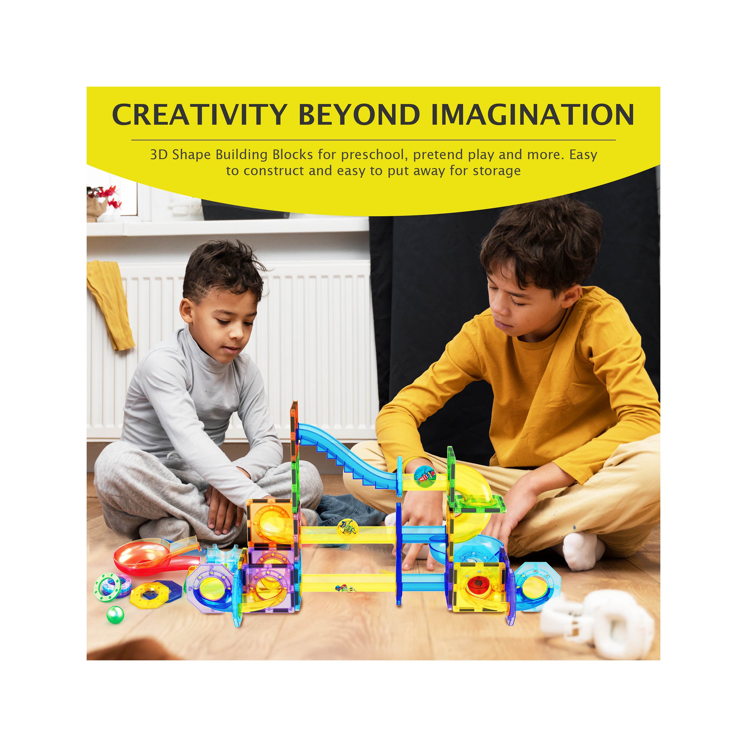 PicassoTiles Pete the Cat Magnetic Marble Run Playset - 62 Pieces
