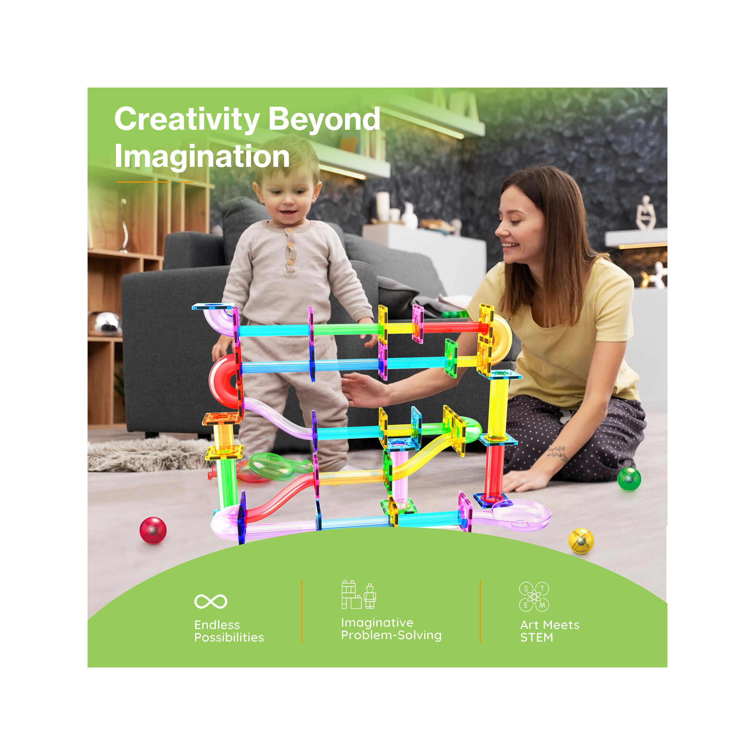 PicassoTiles 120 Pieces Marble Run Set