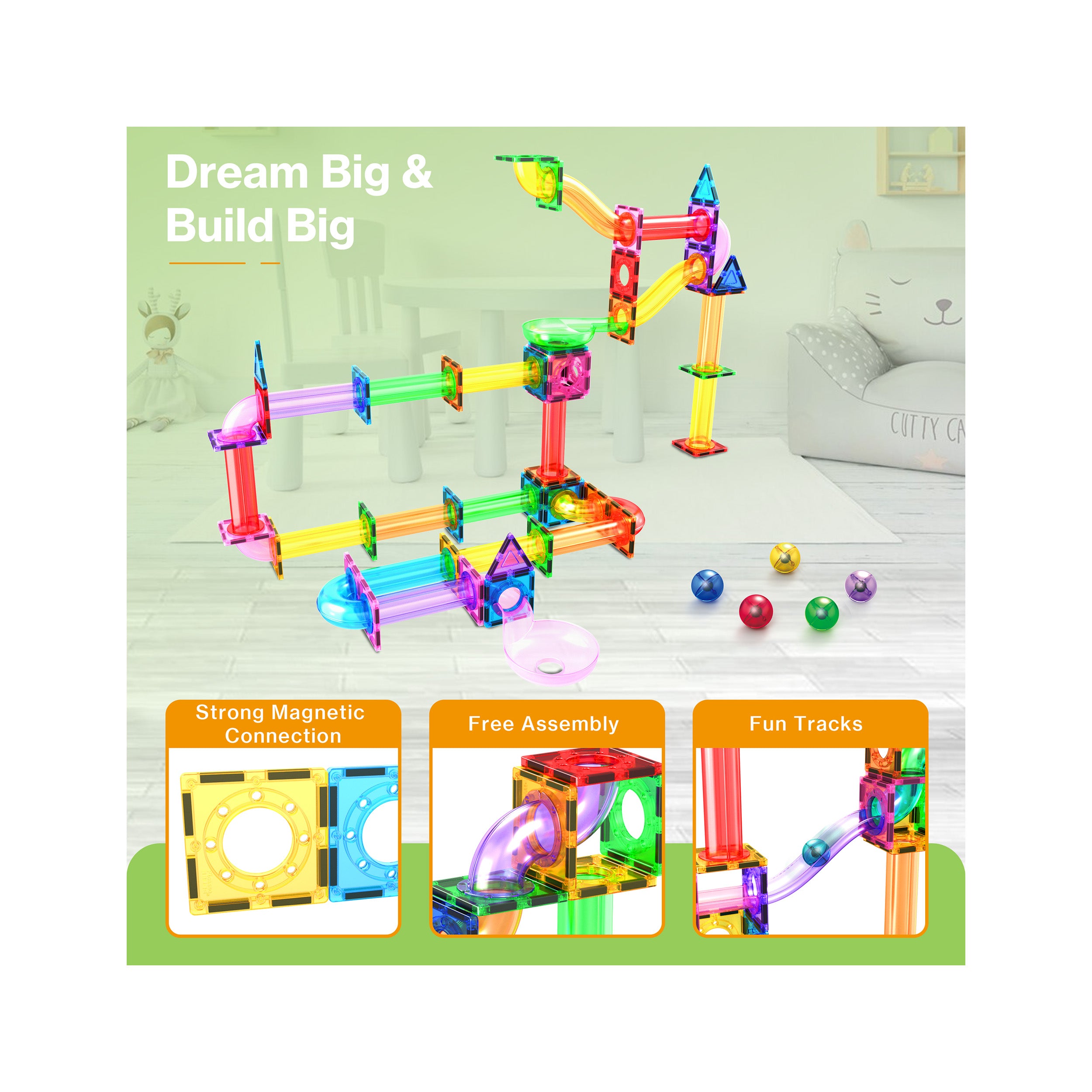 PicassoTiles 120 Pieces Marble Run Set