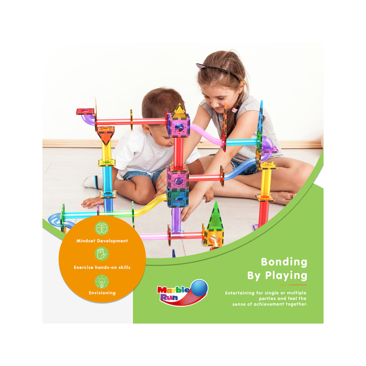 PicassoTiles 150 Piece Marble Run Building Blocks Set