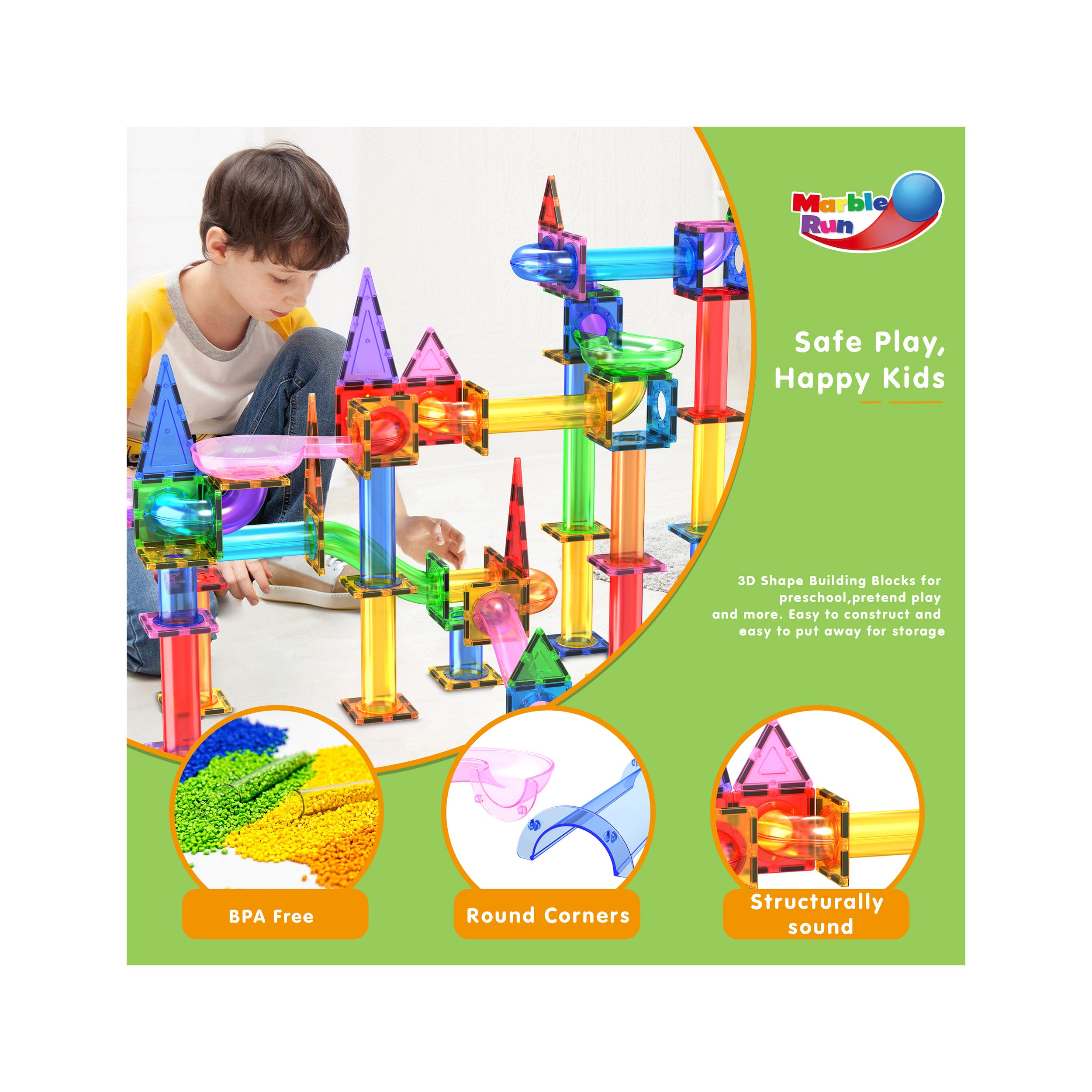 PicassoTiles 150 Piece Marble Run Building Blocks Set