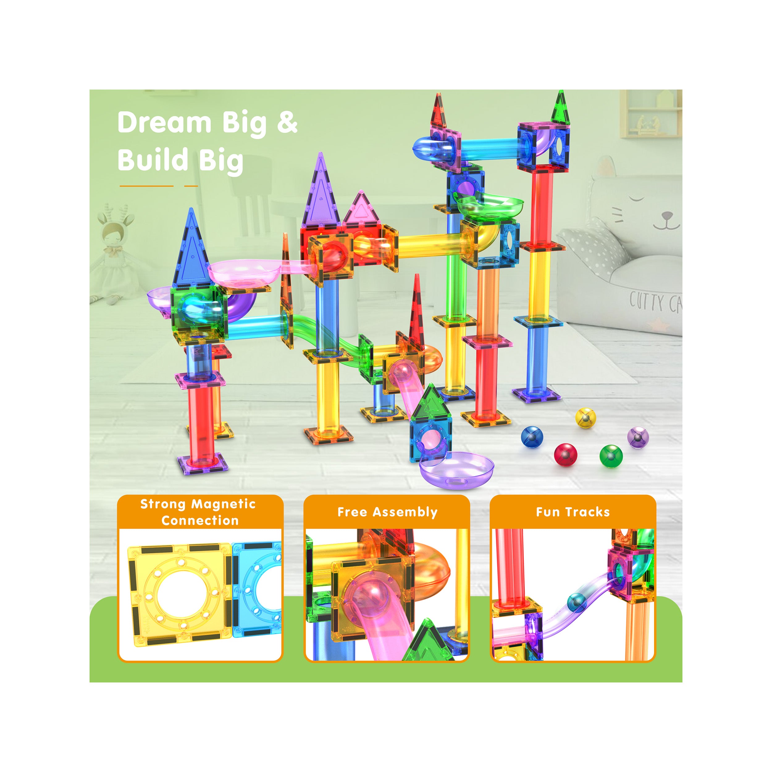 PicassoTiles 150 Piece Marble Run Building Blocks Set