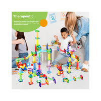 PicassoTiles 200pc Magnetic Tile Marble Run Set with LED Marbles