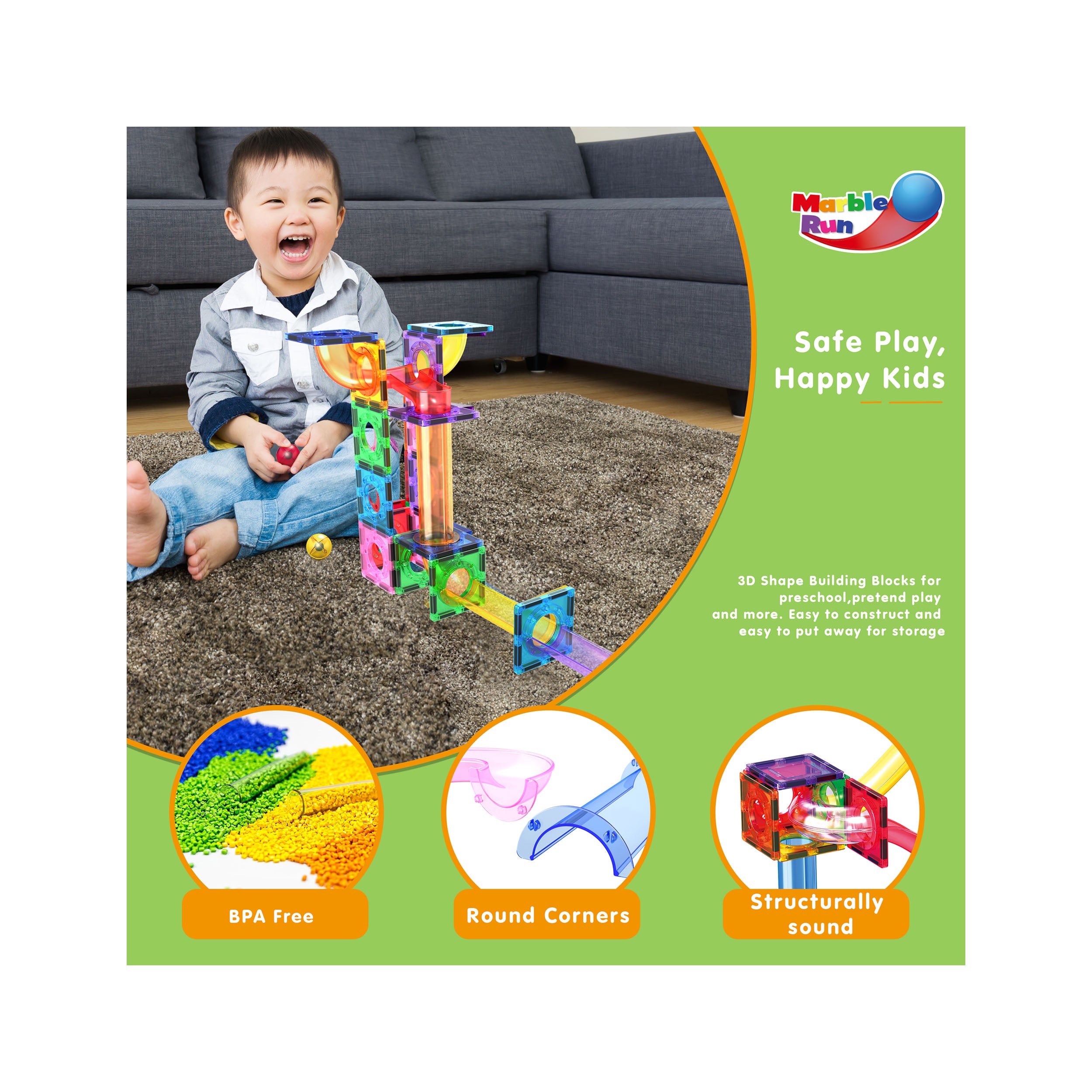 PicassoTiles 40pc Marble Run Building Blocks Connecting Set