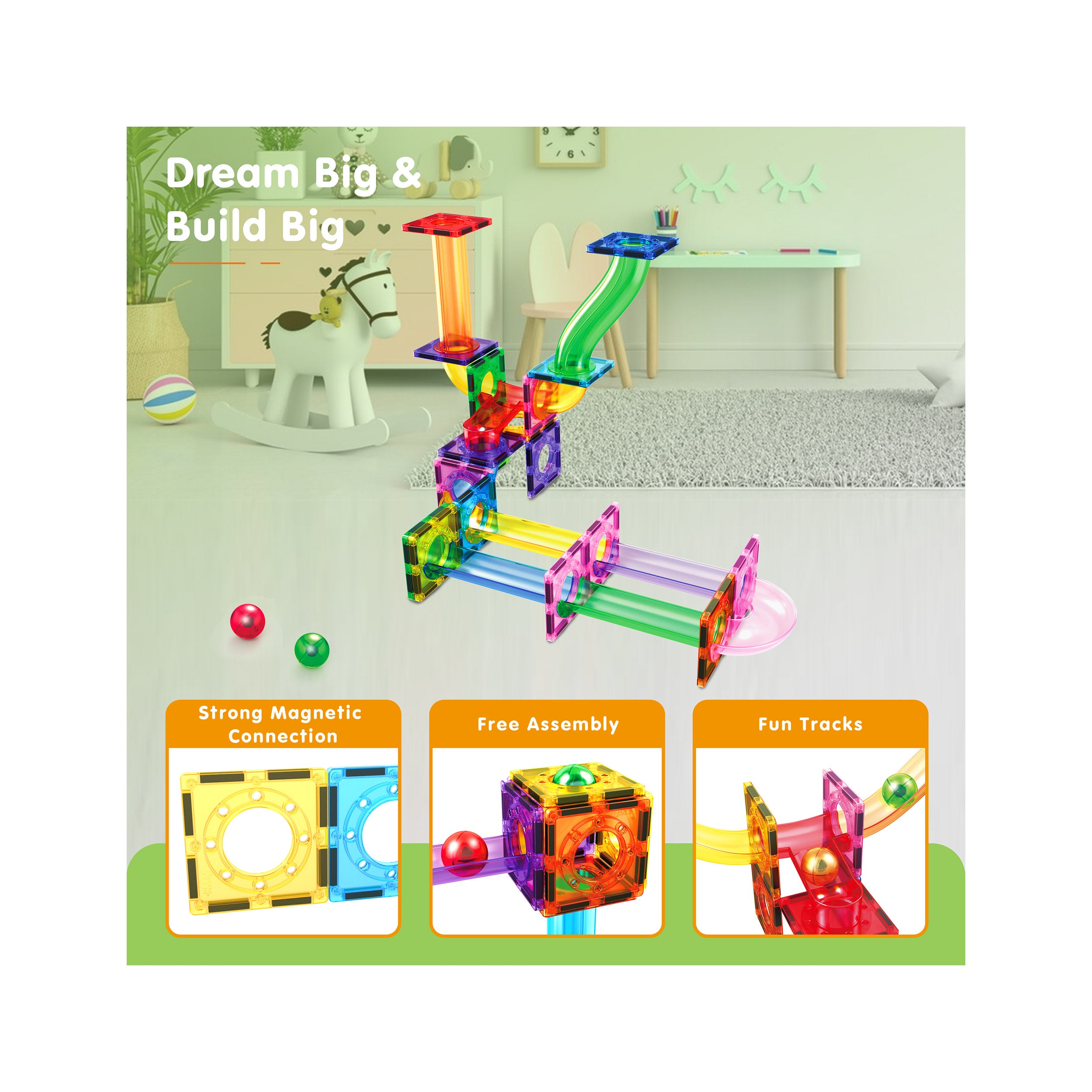 PicassoTiles 40pc Marble Run Building Blocks Connecting Set