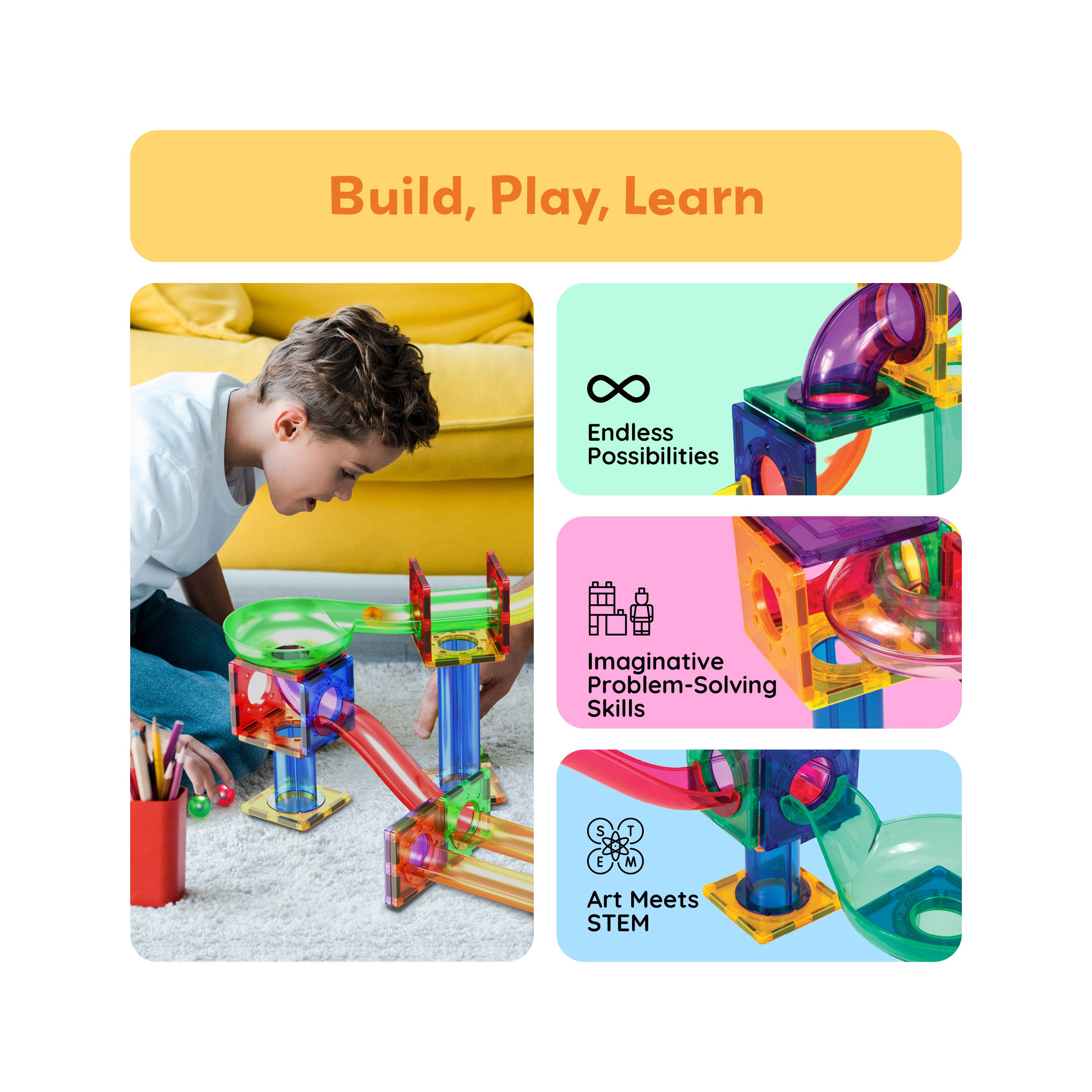 PicassoTiles 50pc Marble Run Building Blocks Set · PicassoTiles
