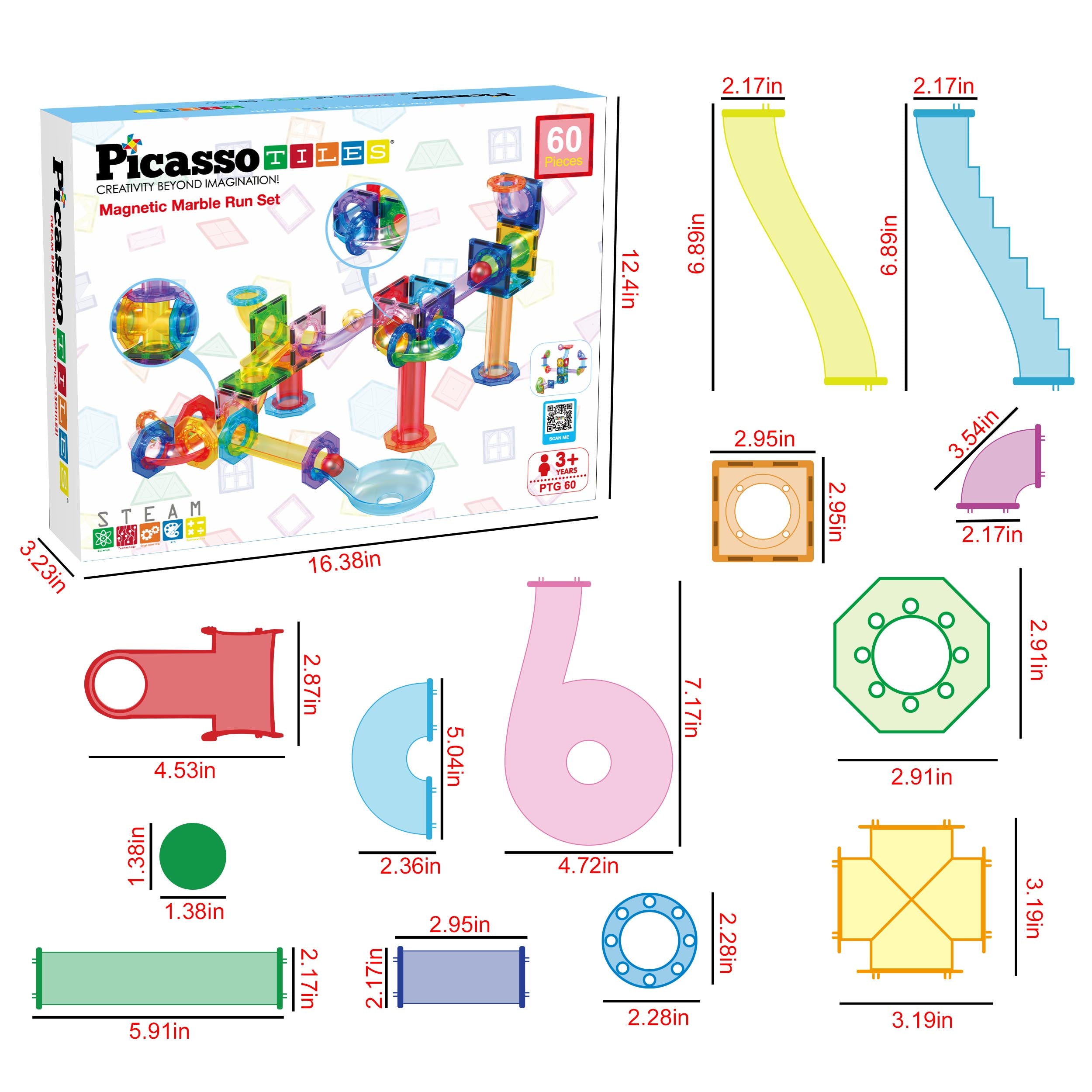 PicassoTiles 60pc Marble Run Building Block Connecting Set