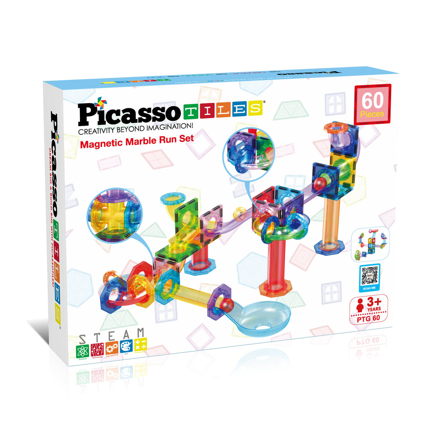 PicassoTiles 60pc Marble Run Building Block Connecting Set
