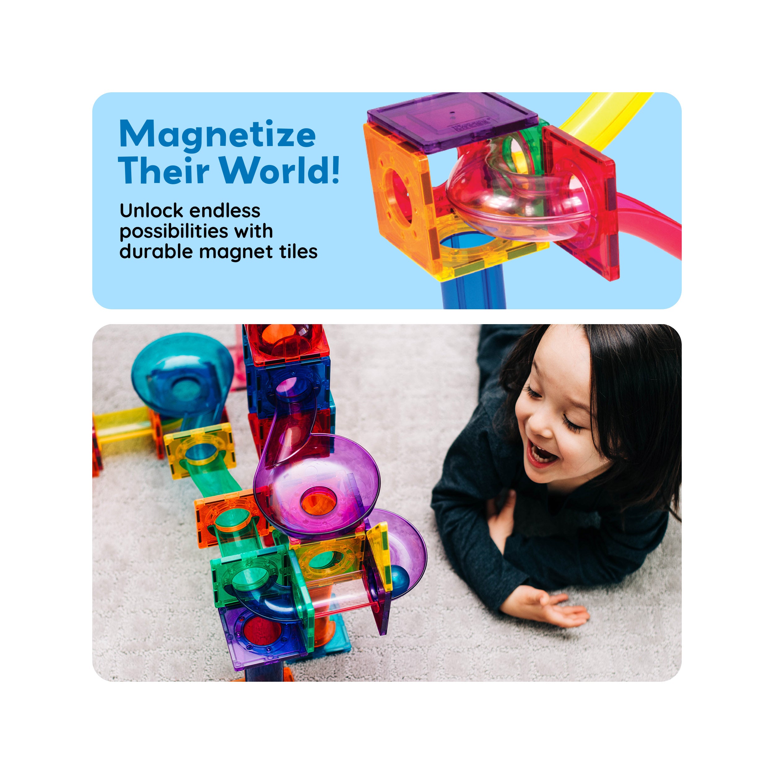 Unlocking Tiles PicassoTiles 70pc Magnetic Tile Marble Run Building Playset