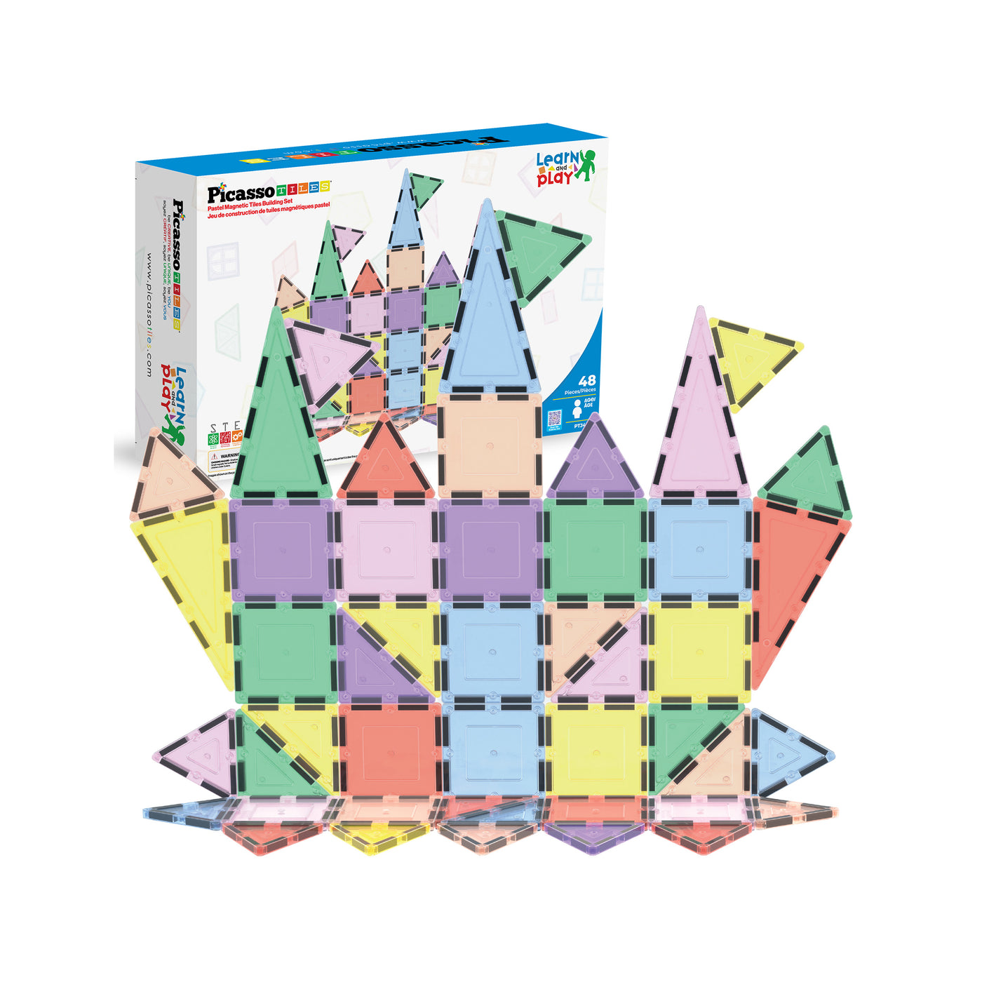 PicassoTiles Pastel Magnetic Tiles Building Set 48pc